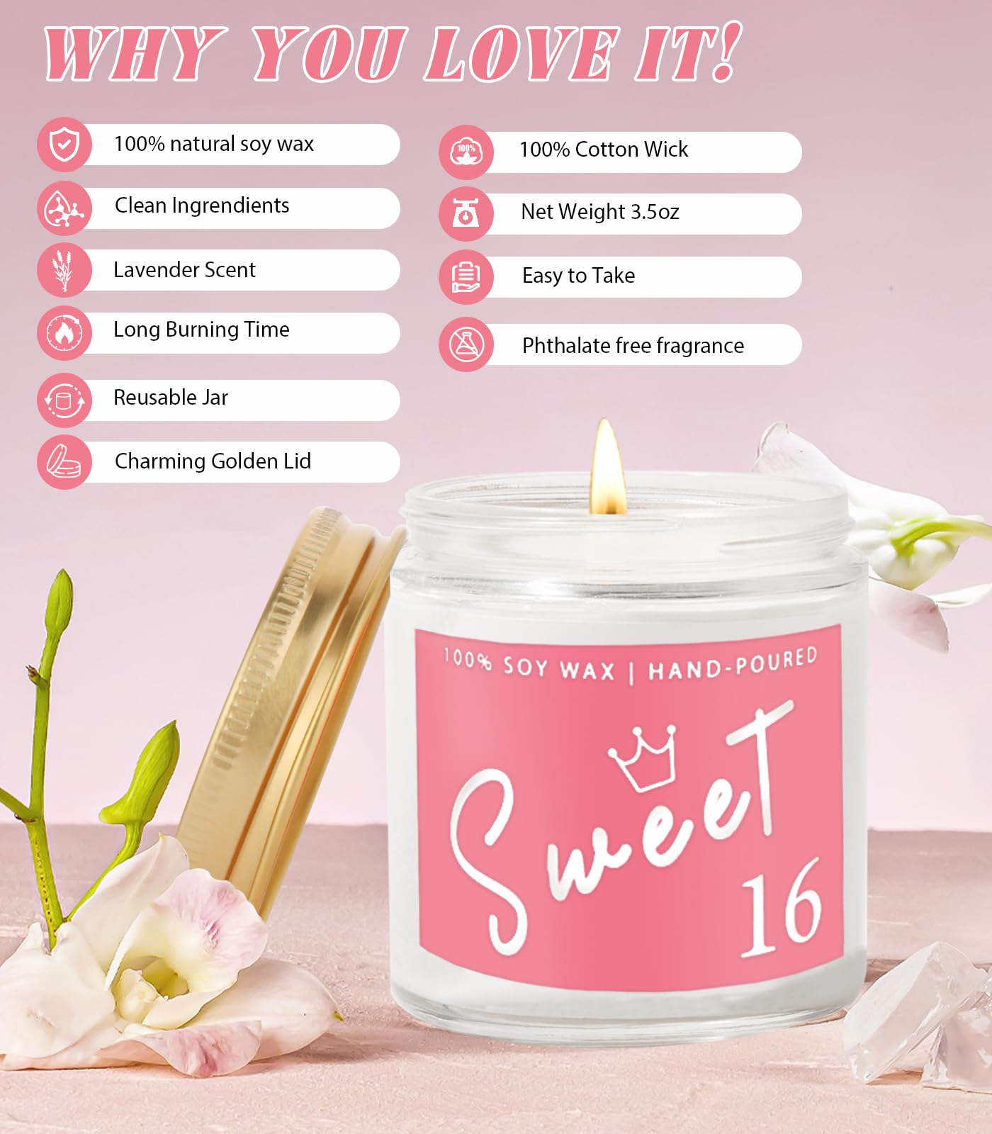 Awfrky Sweet 16 Gifts for Girls, Best 16th Birthday Gift Set, 7 Items, Including Insulated Tumbler, Bracelet, Socks, Candles, Hair Tie & Card