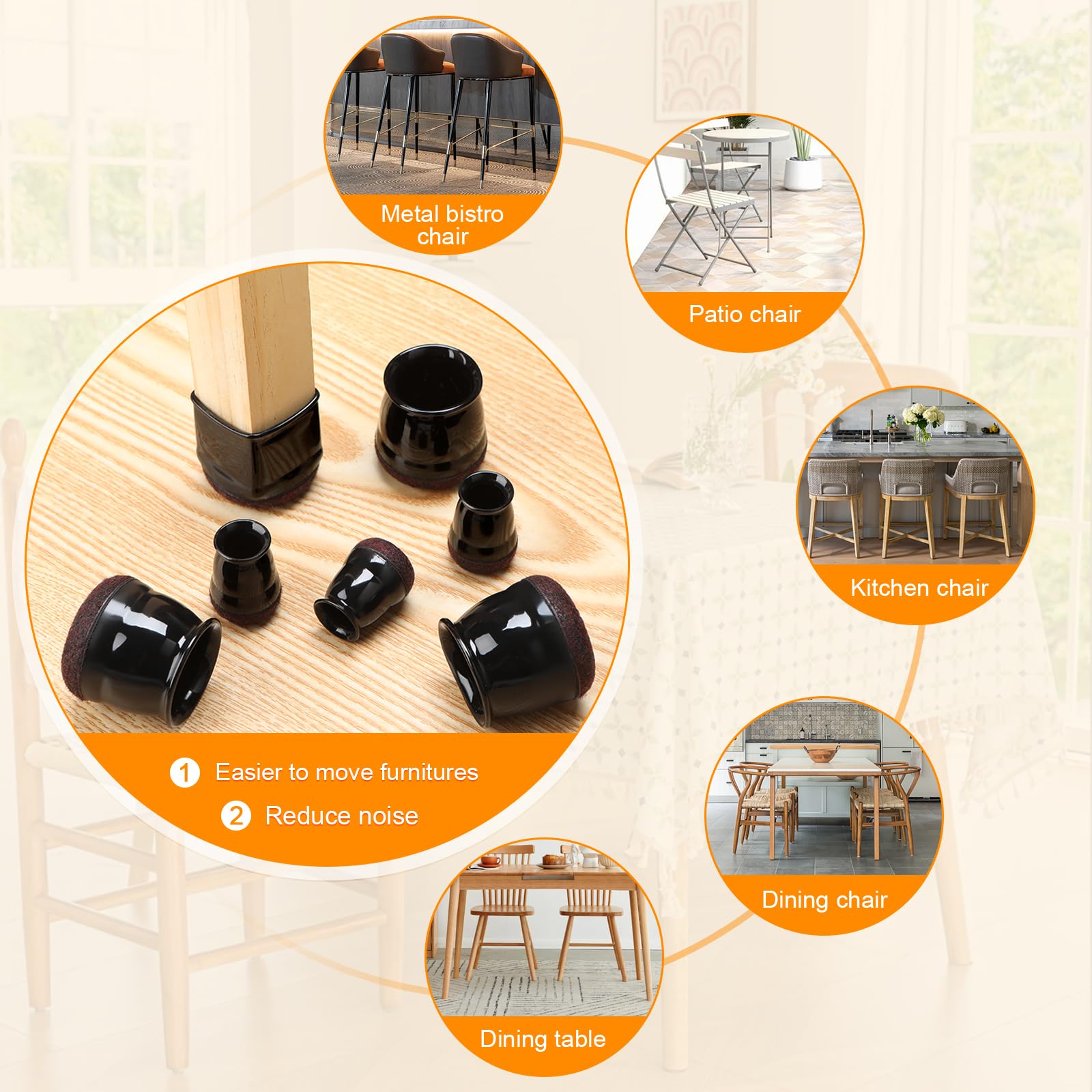 32 PCS Chair Leg Floor Protectors - Extra Small Black Caps for Round Legs (14―19mm / 1/2"―3/4") Anti Scratch