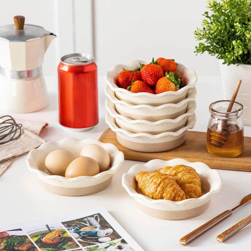 vancasso Sabine Mini Pie Pans Set of 6, 5.2 Inch Ceramic Small Pie Dish, Individual Pie Plates Ramekins with Ruffled Edge for Chicken Pot Pie, Cake, Quiche, Tart, Microwave & Oven Safe, Cream Colored