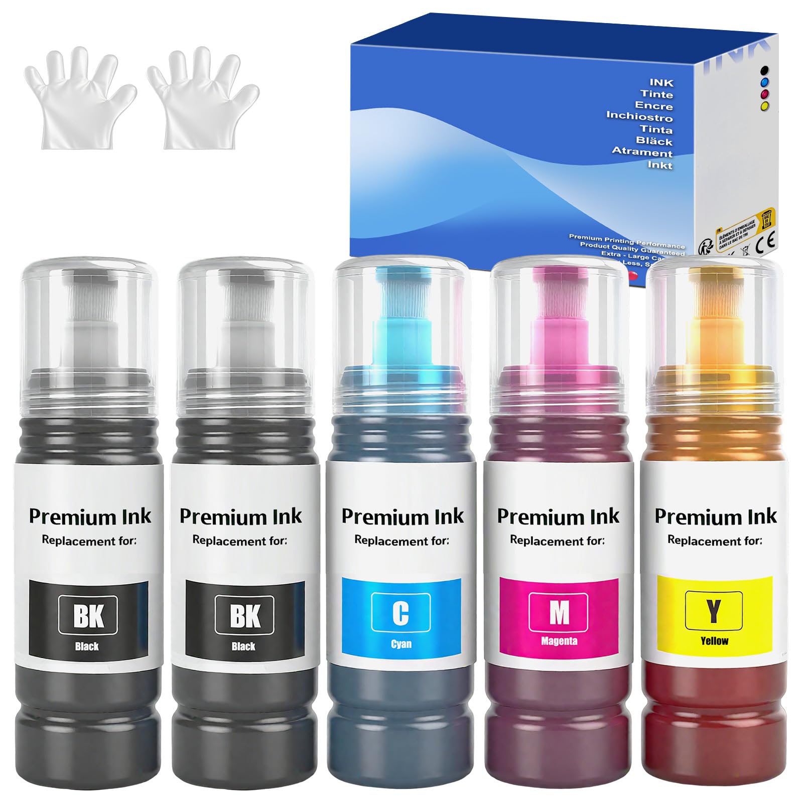 FANSHENG 522 Ink Refill Bottles Replacement for Epson Ecotank ET-2800 ET-2400 ET-2720 ET-2803 ET-2840 ET-4700 ET-4800 ET-4810 Inkjet Printer Ink, 5 Bottles (2 Black, 1 Cyan, 1 Magenta, 1 Yellow)