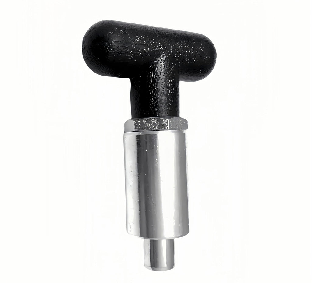 T knob Spring Loaded Pop Pin Spring Loaded Zinc Plated Steel Plunger POP Pull Pin Tire Carrier Pin , Black Plastic T-Handle Knob Round Nut W/Grub Screw Lock. (T-Handle, 3/8" Diameter)