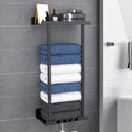 Towel Racks for Bathroom, No Drilling Towel Holder Towel Rack, Towel Storage Wall Mounted, Adjustable Towel Rack Bathroom Storage, Bathroom Towel Shelf for Rolled or Folded Towels, Black