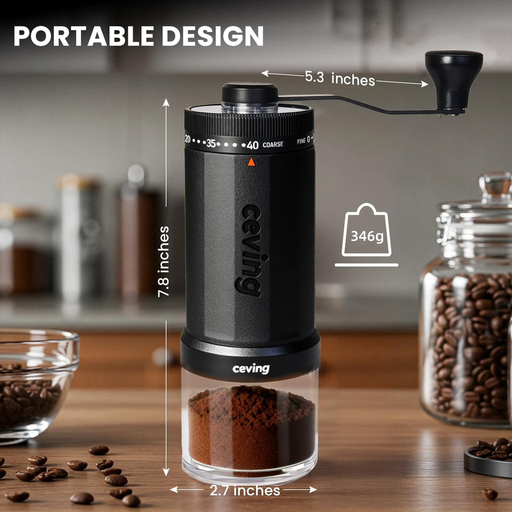 World's First 60g Large Capacity Manual Coffee Grinder, Portable Hand Coffee Bean Mill with 40 Adjustable Settings, Ceramic Conical Burr Grinder for Espresso, Pour Over, Camping, Travel, Gift, etc
