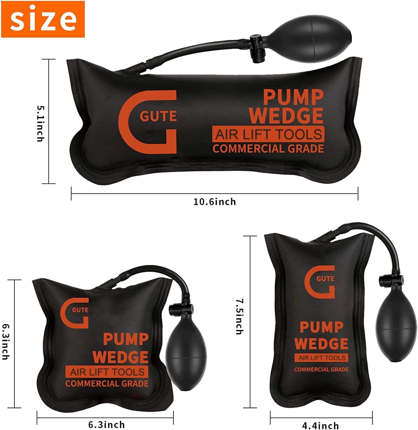 Gute Air Wedge Bag Pump, 3 Pack Commercial Inflatable Air Wedge Pump Bag Tool, Professional Leveling Kit & Alignment Tool, Air Bag Removal Tool for Variety of Jobs, 330 LB Rating, 3 Sizes