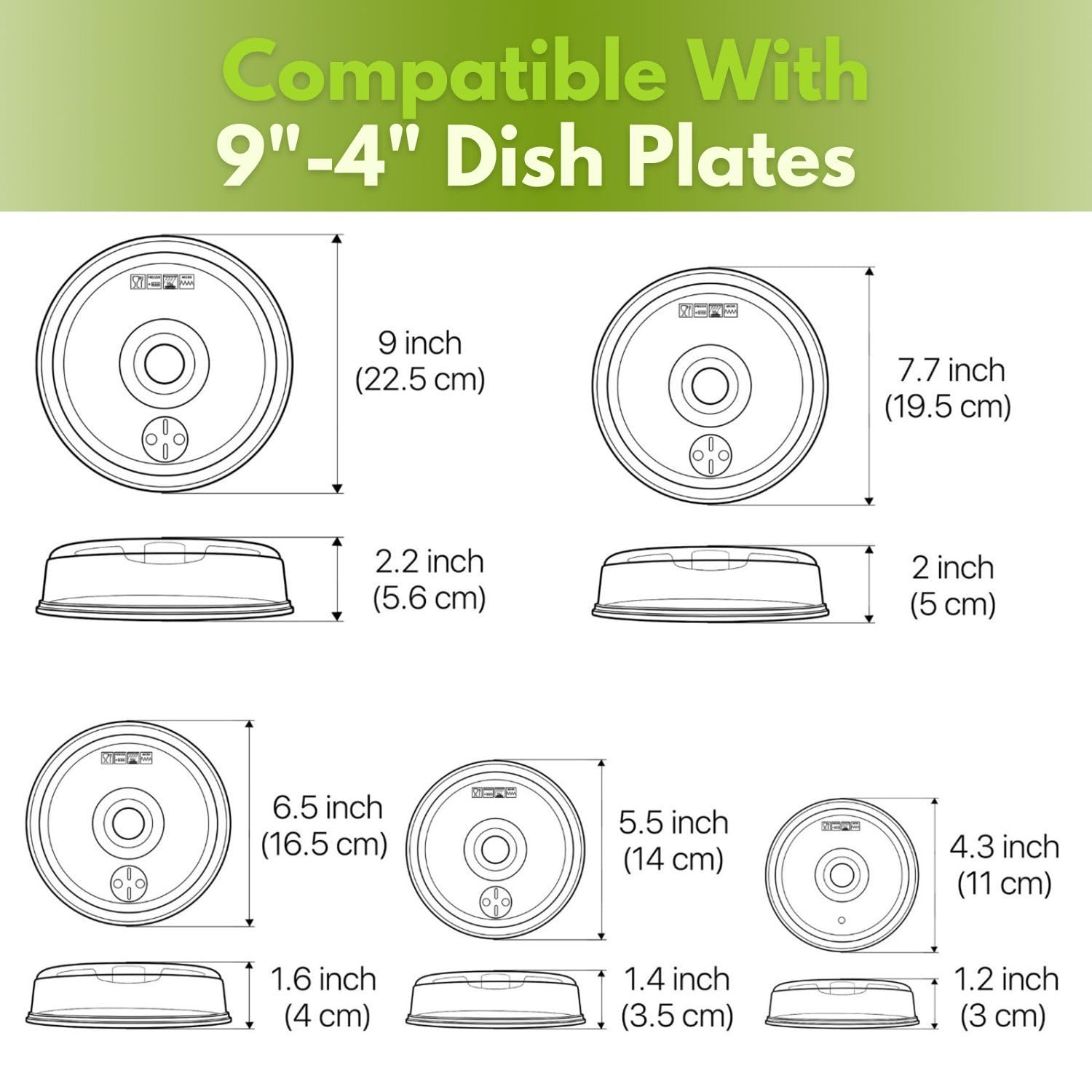 Flexzion Microwave Plate Covers Set of 5 - BPA-Free Microwave Cover with Adjustable Steam Vent, Dishwasher Safe Microwave Splatter Cover, Transparent Plastic Food Covers for Microwave Cooking