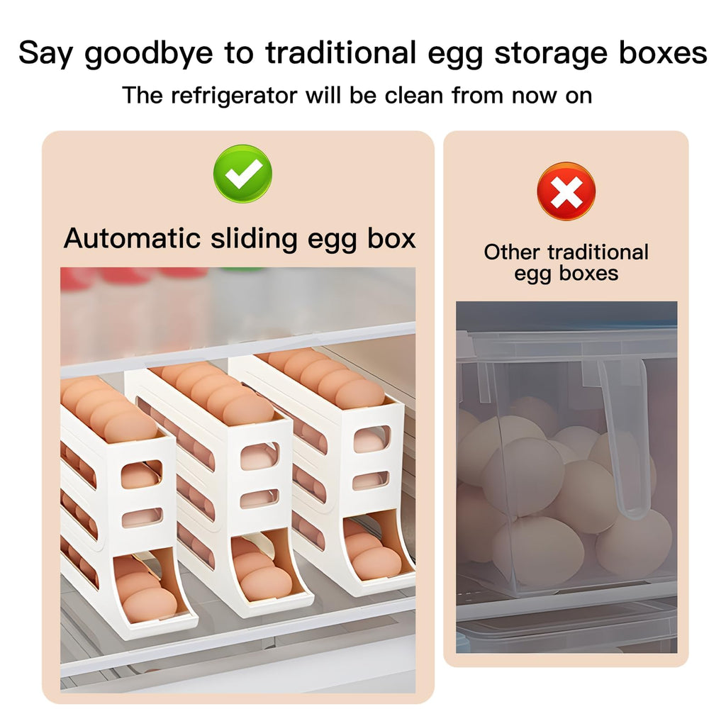 Sipobuy 4-Tier 28 Eggs Automatic Rolling Egg Dispenser, Space-Saving Egg Tray Organizer Holder for Refrigerator/Kitchen/Cabinets/Countertop and Dining Table (White)