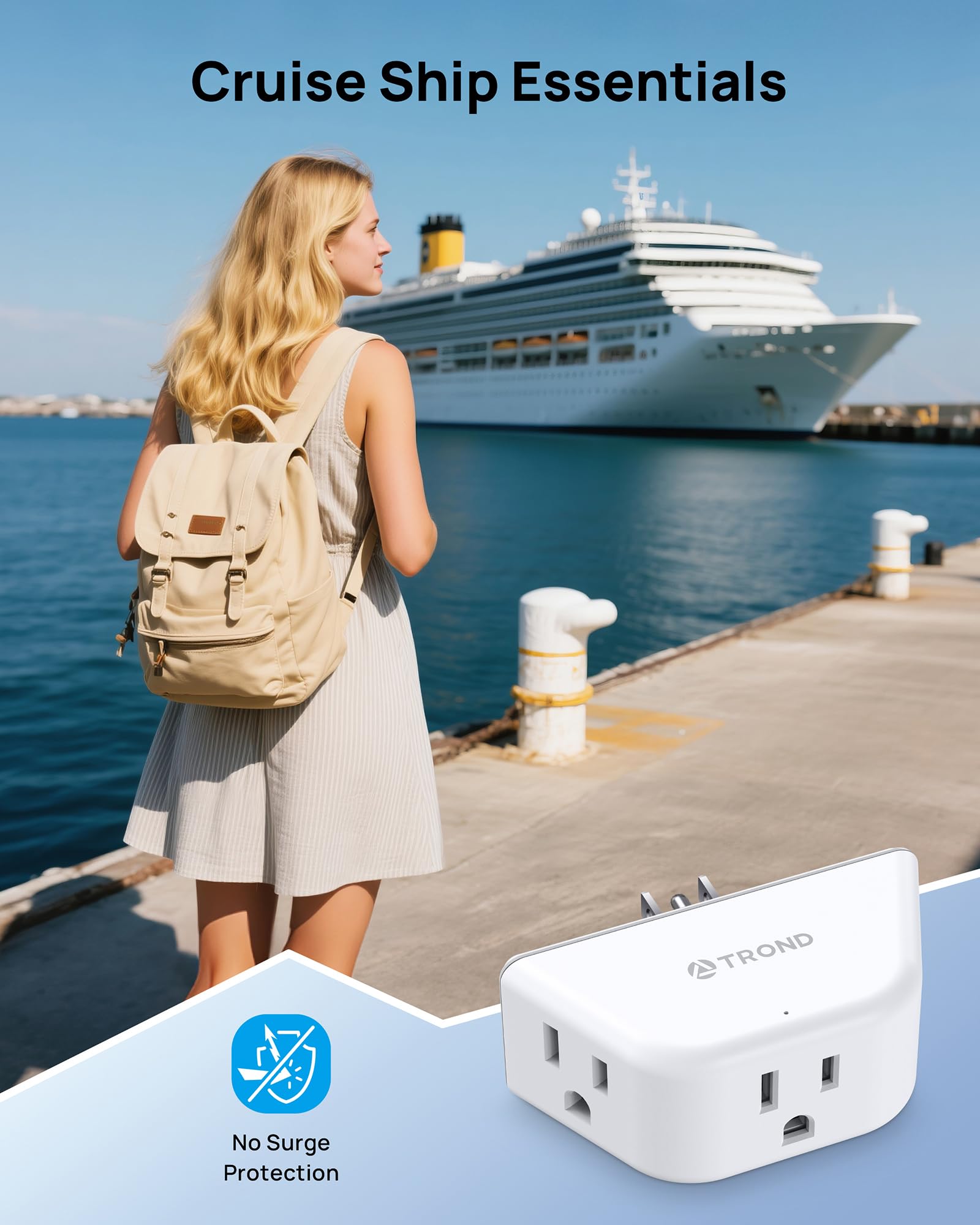 TROND 2 Pack Multi Plug Outlet Extender, 3 Way Angled Outlet Splitter, Cruise Ship Travel Essentials, Power Mutiplug Expander, Small Multiple Wall Plug for Home Office Dorm Room Accessories, White