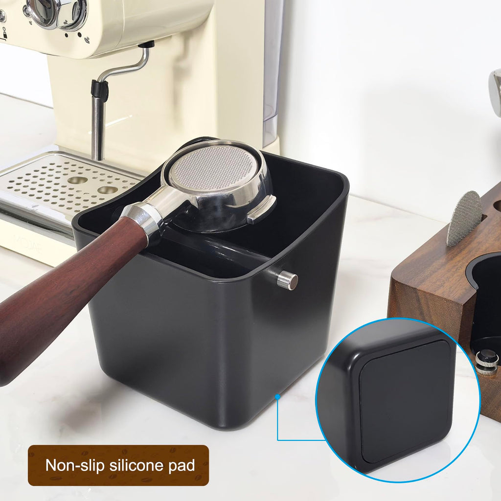 Espresso Knock Box,Coffee Grounds Pucks Knock Box,Coffee Knock Box with Removable Knock Bar and Non-Slip Rubber Base,Shock-Absorbent Durable Espresso Accessories (Black)