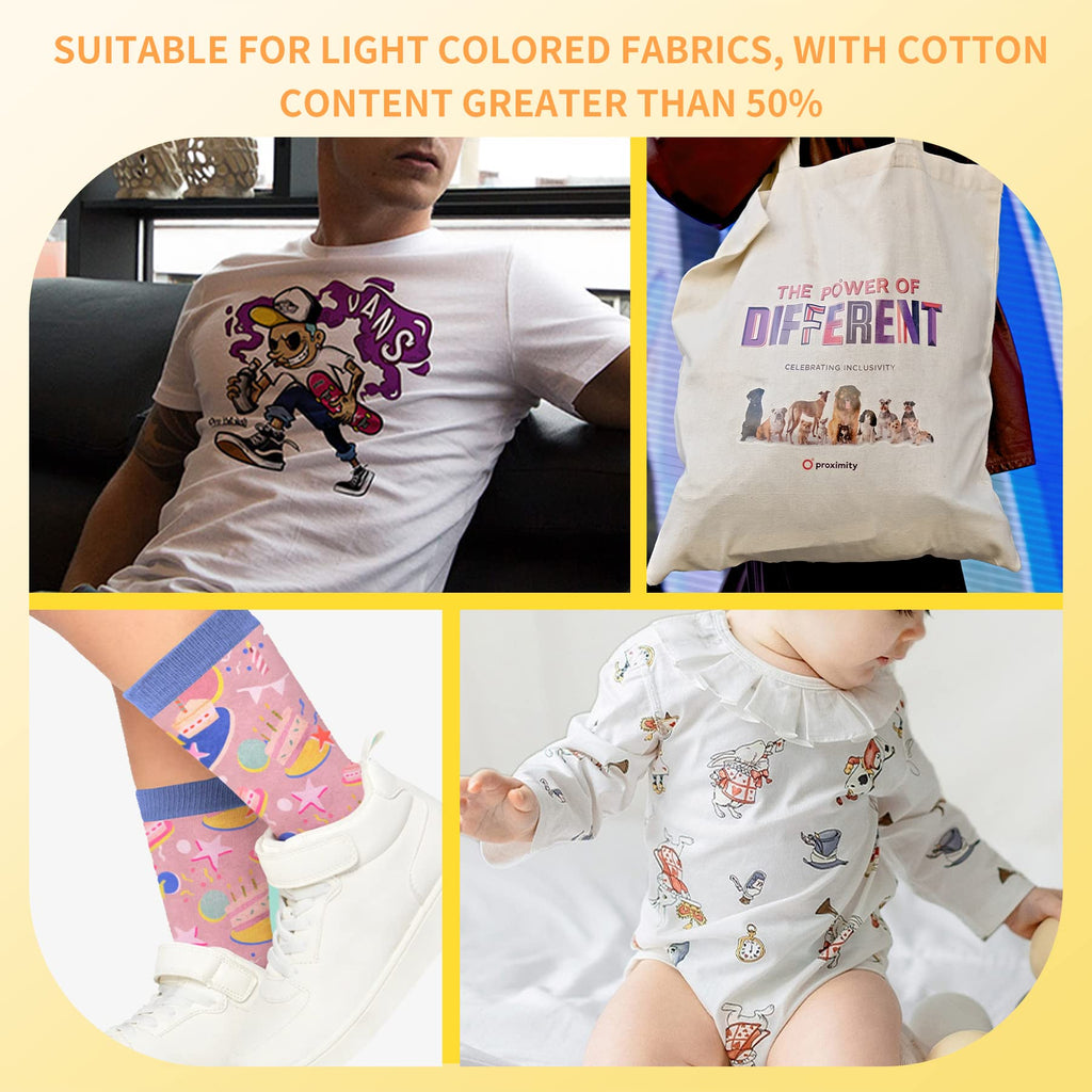 A-SUB Iron-On Heat Transfer Paper for White and Light Fabric 8.5x11 inches T Shirt Transfer Paper for Inkjet Printer Wash Durable, Long Lasting Transfer, No Cracking 20 Sheets