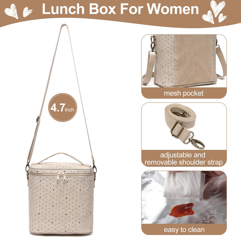 neatlife Lunch Tote, Cute Lunch Bag for Women, Thermal Bag with Double Zipper Close and Carrying Handle, Insulated Lunch Poche for Work, Travel & Picnic (Black Small Dots)