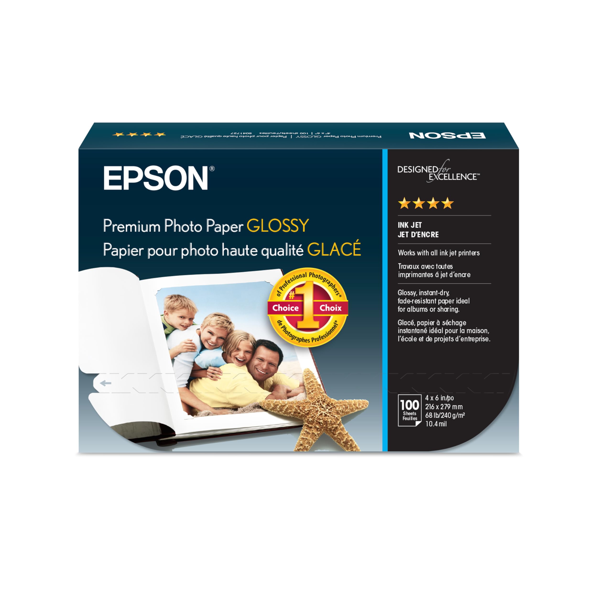 Epson S041727 Premium Photo Paper Glossy, 4x6, 100 sheets Ink