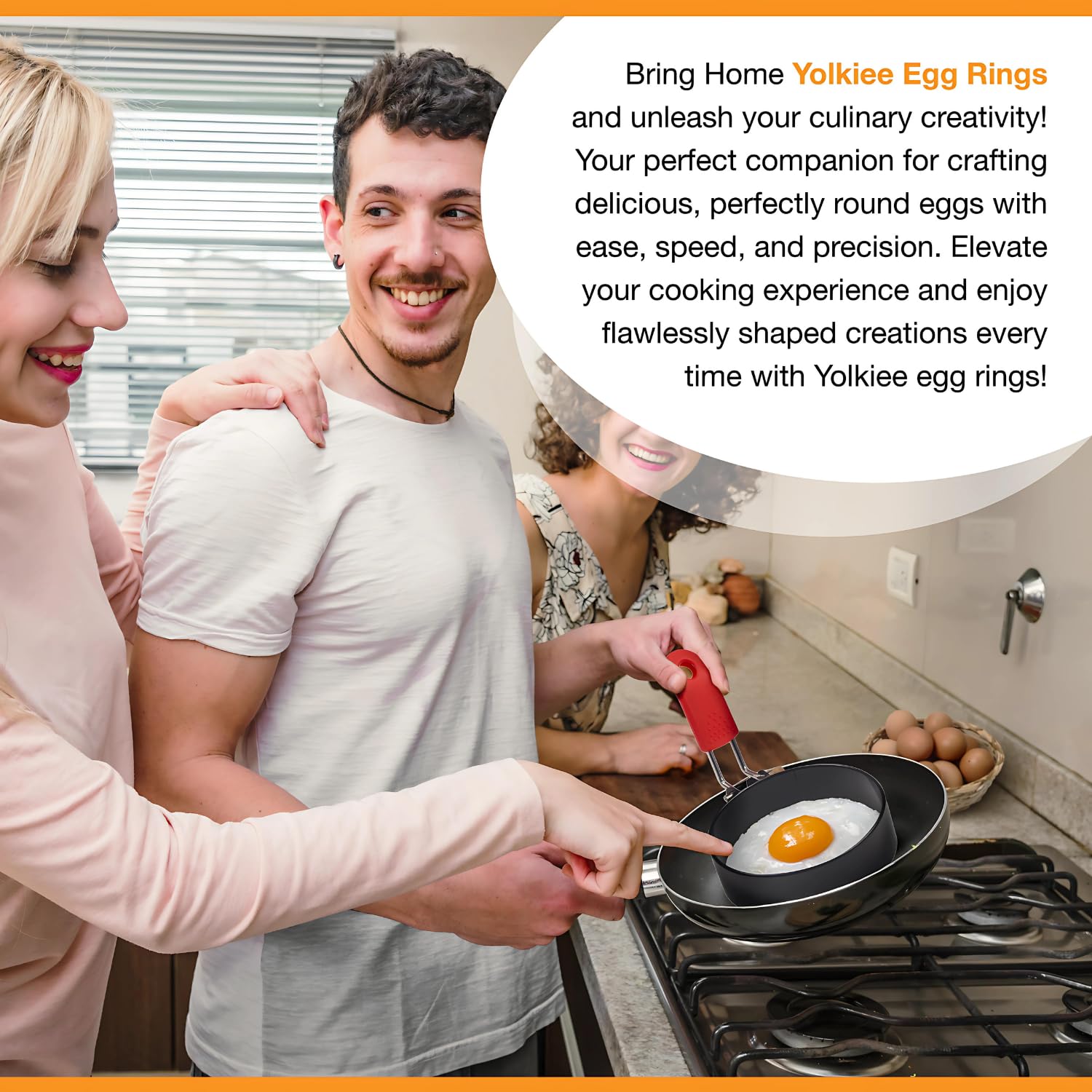 YOLKIEE Egg Rings, 4-Pack, Non-Stick Egg Ring with Oil Brush, Stainless Steel with Anti-Scald Multi-Color Silicone Handle, Round Mold Shaper for Frying Eggs and McMuffins