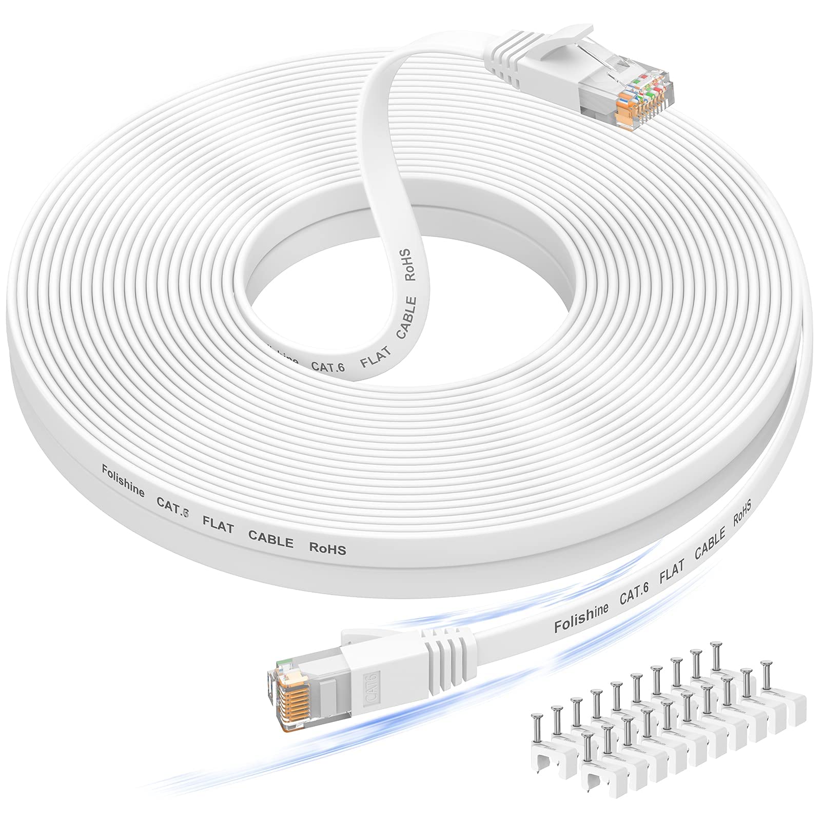 Ethernet Cable 100 ft, High Speed Cat6e/Cat6 Long Ethernet Cable with Snagless Rj45 Connector, High Speed Patch Cord Than Cat5e/Cat5, Flat White Shielded LAN Cable for Modem