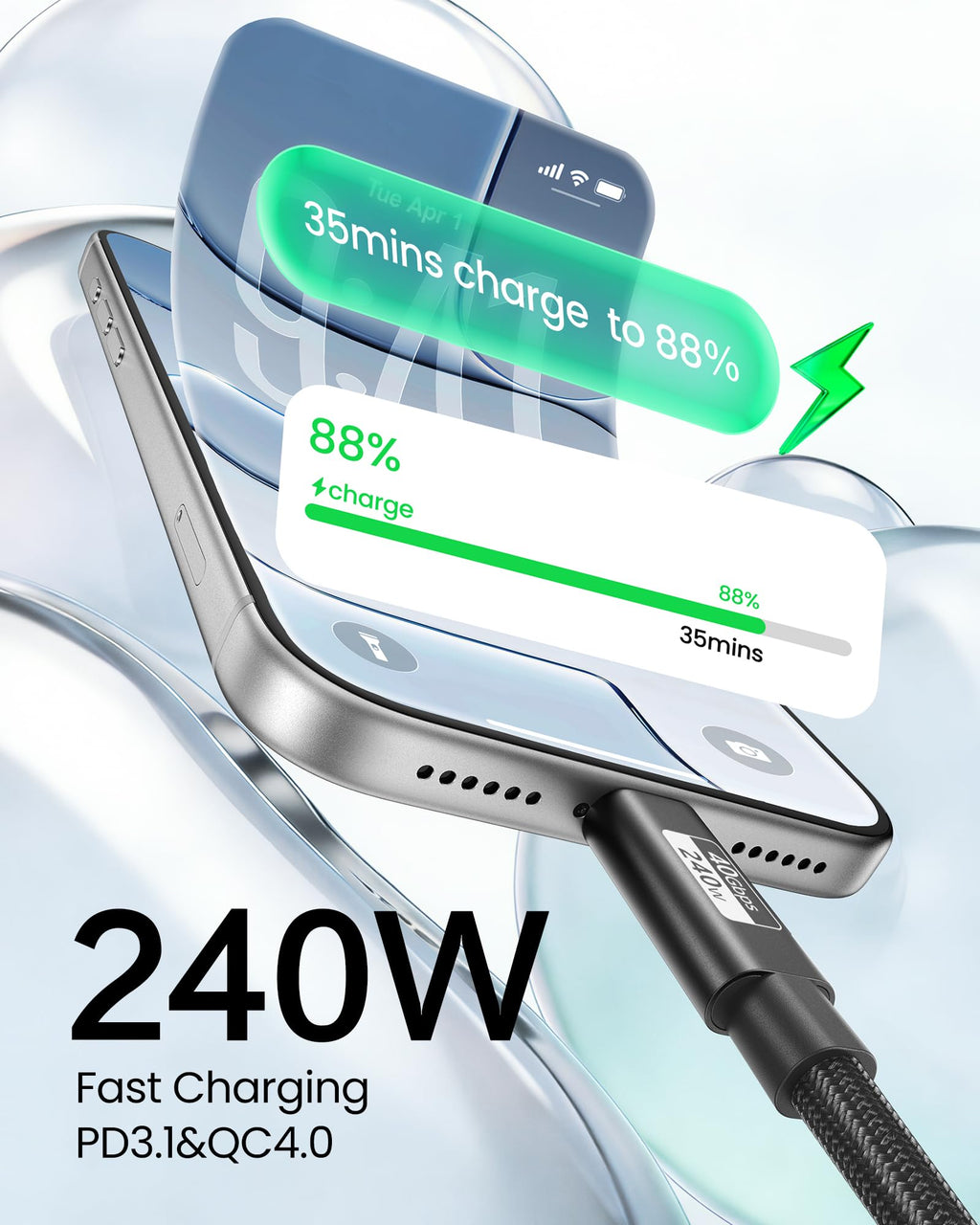 Fitee USB4 Cable for Thunderbolt 4 Cable [2 Pack 3FT], 40Gbps USB C Data Transfer Cable [8K/6K/5K@60Hz 4K@144Hz], PD3.1 240W Charging for iPhone 17, MacBook Pro, PSSD, Display, Docking, Monitor