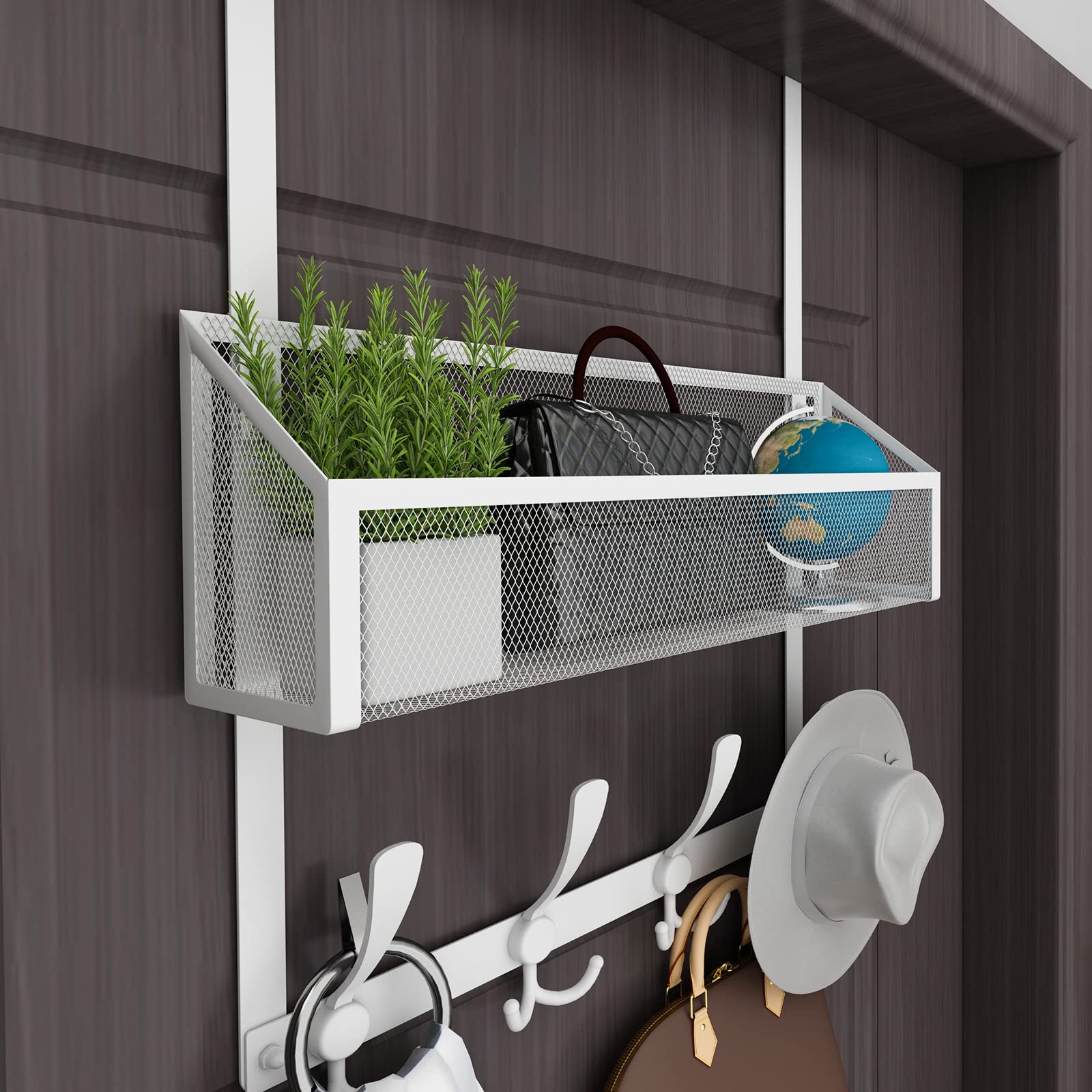 Kaiferty Over The Door Hooks Organizer, Door Hanger Towel Rack Mesh Basket with 12 Hooks,Over The Door Storage Coat Hooks Behind Door Organizer for Bathroom,Bedroom,Kitchen,Office (White, 2-Tier)