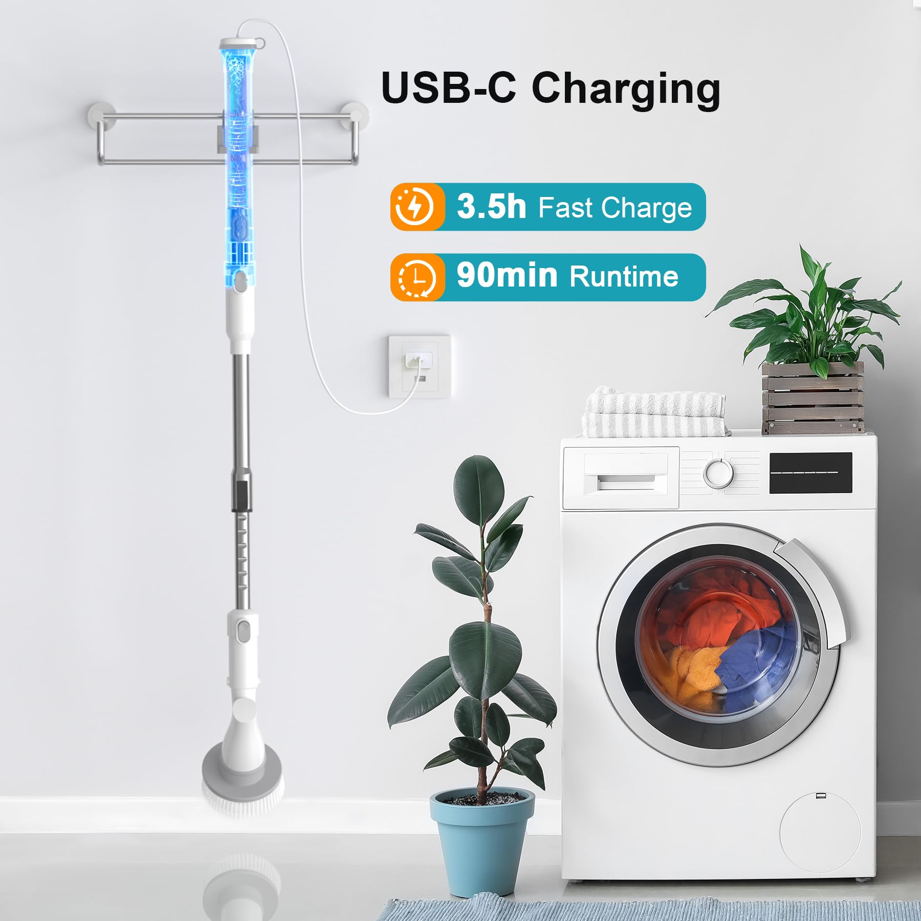 Ultrean Grout Cleaner Brush, Cordless Electric Spin Scrubber with 4 Replaceable Brush Heads Adjustable Extension Handle, 2 Speed Shower Scrubber for Cleaning Bathroom, Tile, Floor, Tub