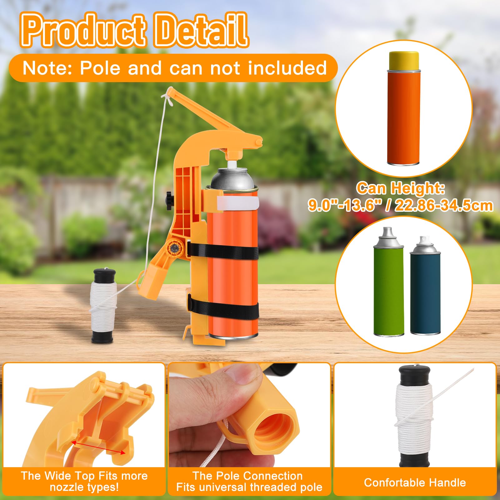 WODHMIEY Spray Can Extension Pole Adaptor, Sprayer Aerosol Can Extension Pole Adaptor, Adjustable Bottom Bracket for 9.0-13.6in Spray Cans with Loop Fastener ABS Material
