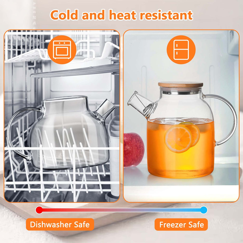 SITIEPA Glass Teapot Stovetop Safe, Glass Tea Kettle 60.8oz/1800mL Borosilicate Clear Teapot with Bamboo Lid and Removable Filter Spout Tea Pot for Loose Leaf and Blooming Tea