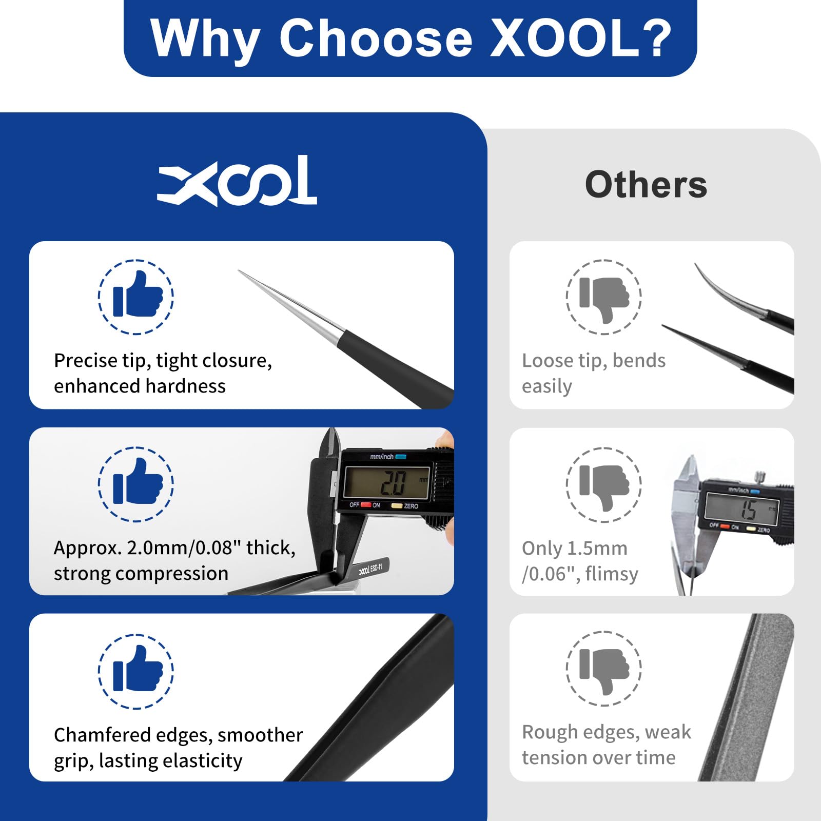 XOOL 10 PCS ESD Precision Tweezers Set, Anti-Static Stainless Steel Tweezers Kit for Electronics, Soldering, Craft, Jewelry, Model Building, Beauty
