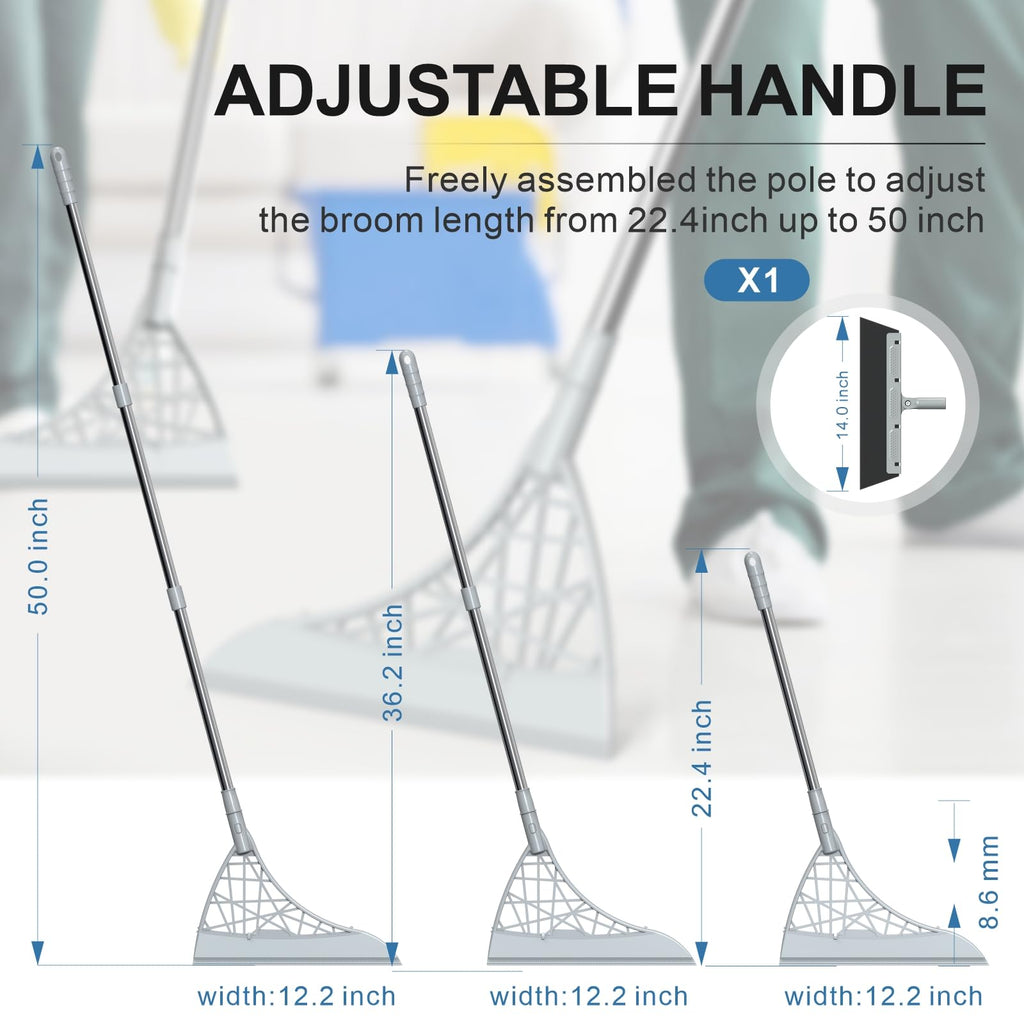 AILUROPODA 2 Pack Floor Squeegee, Multi Function Magic Broom and Wiper Broom, Light Weight Water Sweeper with 6 mop Rod, Wiping Sweeper Broom Remove Dust, Dog Hair Sweeping Floor Broom