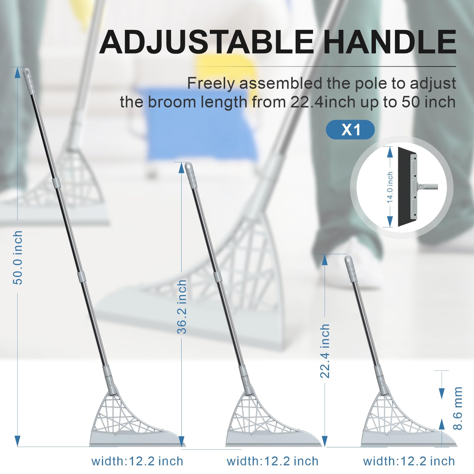 AILUROPODA 2 Pack Floor Squeegee, Multi Function Magic Broom and Wiper Broom, Light Weight Water Sweeper with 6 mop Rod, Wiping Sweeper Broom Remove Dust, Dog Hair Sweeping Floor Broom