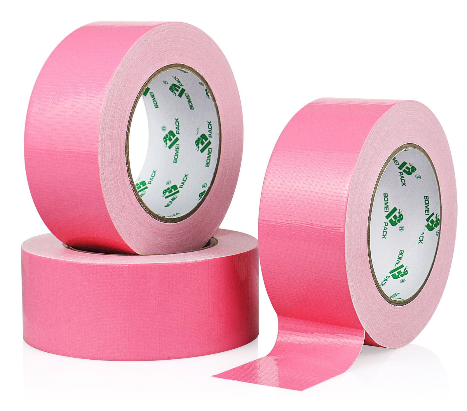 BOMEI PACK Pink Duct Tape, 3Rolls Heavy Duty Strong Industrial Color Duct Tape 9mil x 1.88inch x 30yds for Packing and Repairing