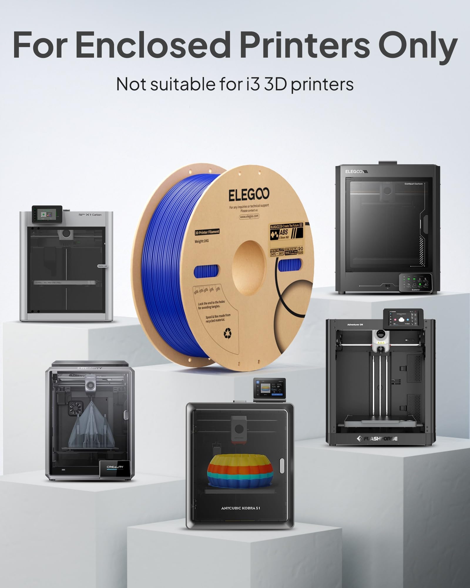 ELEGOO ABS 3D Printer Filament 1.75 mm Black, High Toughness & Impact Resistance, Heat & Water Resistant, 1 kg Spool Engineering Grade Filament for FDM Printers