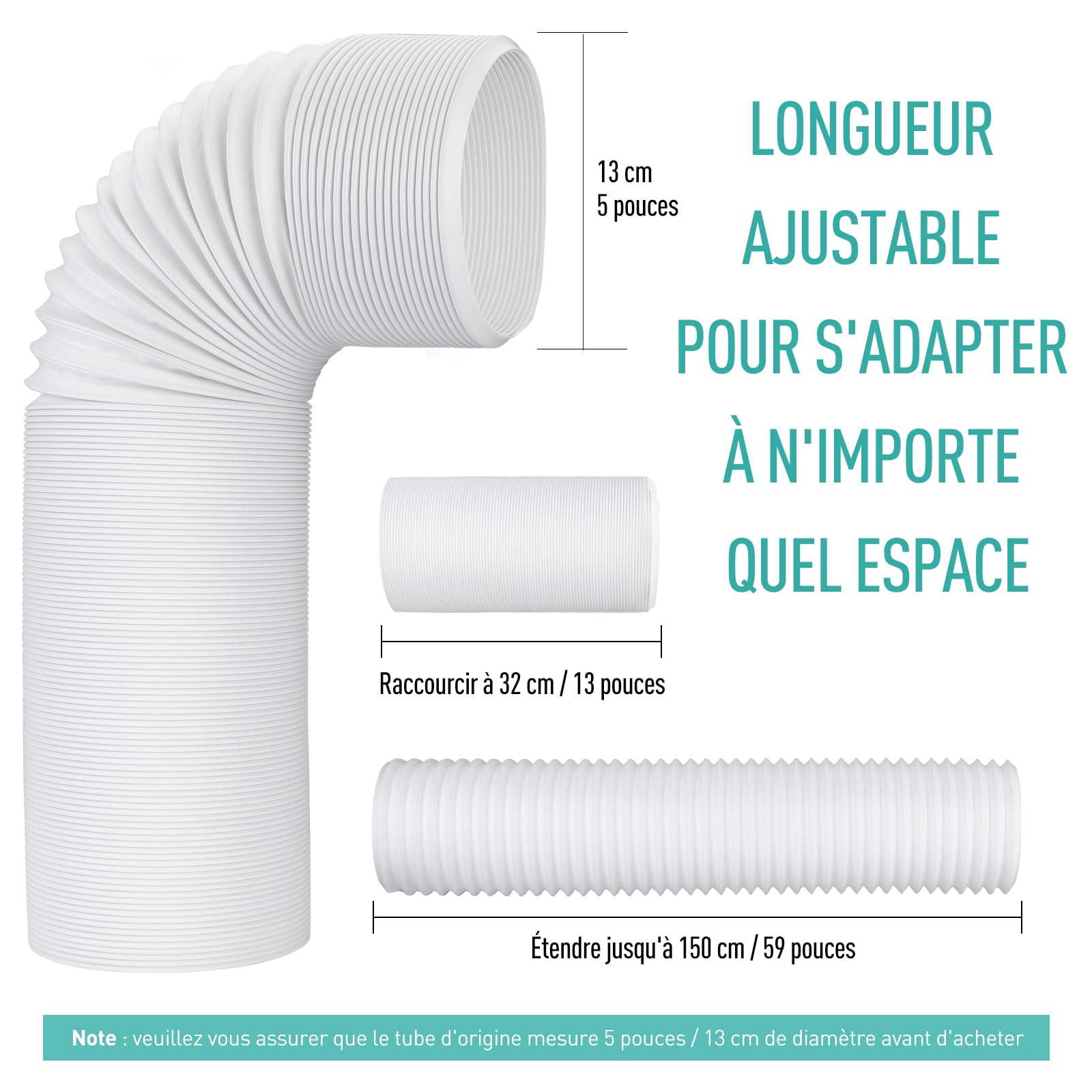 Air Conditioner Exhaust Hose, AGPTEK 5 Inch Exhaust Hose for Portable Air Conditioner Counter Clockwise Flexible Air Hose Replacement/Extension Tube with 5 Inch Diameter (5 Inch Diameter)