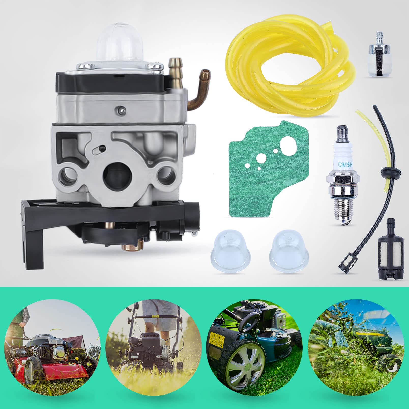Carburettor Carb Kit for Honda GX35 GX25 FG110 HHT25 HHT35, ADEFOL Carburetor + Gasket + Fuel Filter + Air Filter + Spark Plug + Primer Bulb Engine Replacement Parts Kit 9 in 1