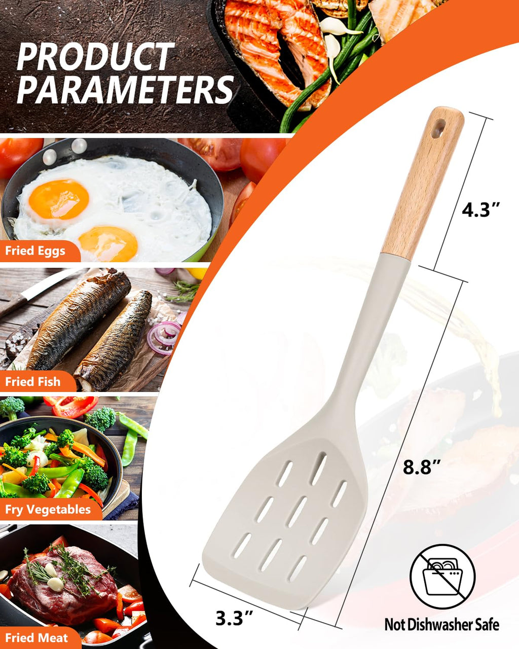 Pack of 2 Silicone Spatula, Non Stick Cooking Utensil Set Stainless Steel Handle Kitchen Turner for Baking Mixing Grilling Serving Food Heat Resistant Non Scratch Hooks Included (Khaki)