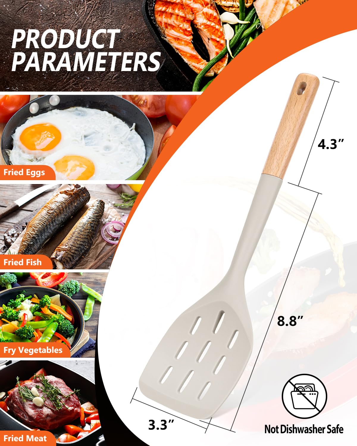 Pack of 2 Silicone Spatula, Non Stick Cooking Utensil Set Stainless Steel Handle Kitchen Turner for Baking Mixing Grilling Serving Food Heat Resistant Non Scratch Hooks Included (Khaki)