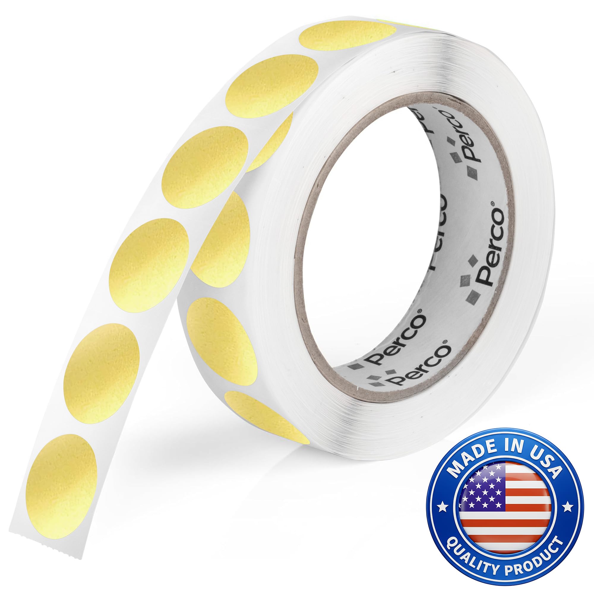 Perco Gold 25 mm (1-Inch) Round Circle Dot Sticker Labels with Permanent Adhesive for Wedding Invitations - 1,000 Labels per Roll - Vibrant Colors, Strong Adhesion - Made in USA