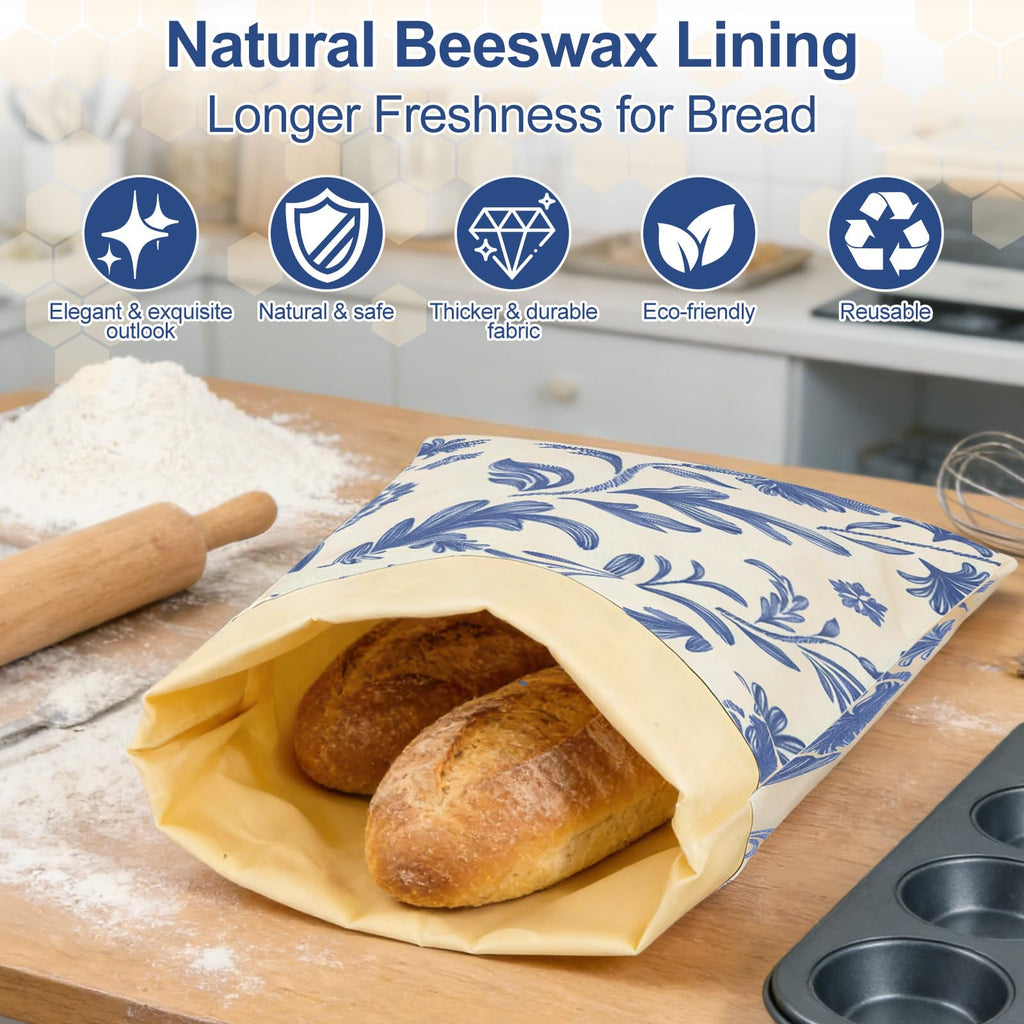 Yoikun Beeswax Bread Bags, 2 Pack Reusable Bread Bag Large – Natural Linen Cotton Food Storage Covers for Sourdough & Homemade Bread, Freezer Safe, Easy to Clean, Eco-Friendly Freshness Keeper
