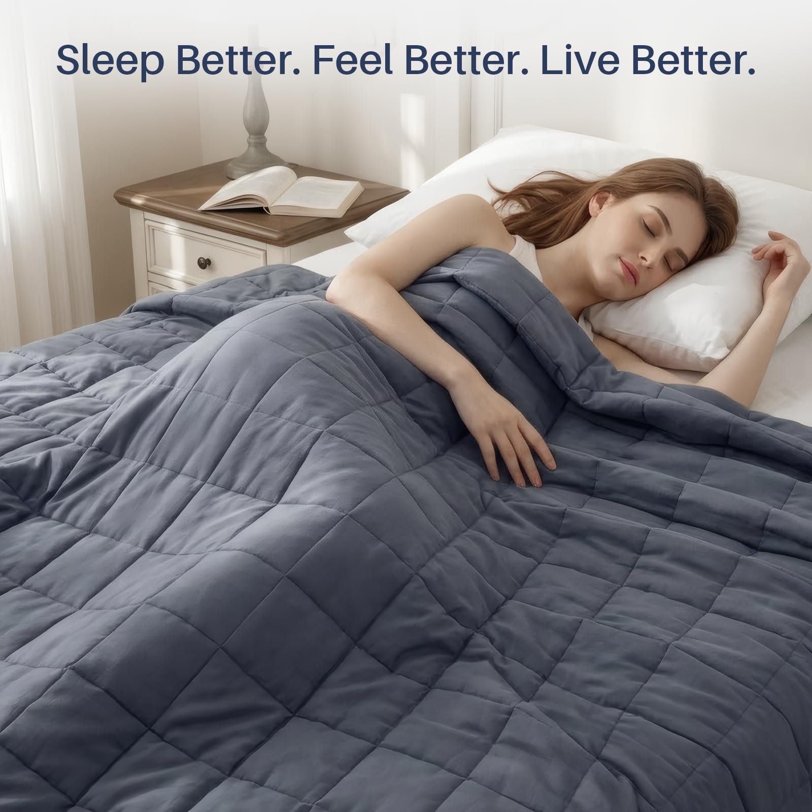 Weighted Idea Weighted Blanket for Adults (Dark Grey,60"x80",15lbs) Cooling Breathable Heavy Blanket with Premium Glass Beads All-Season Soft Thick Comfort