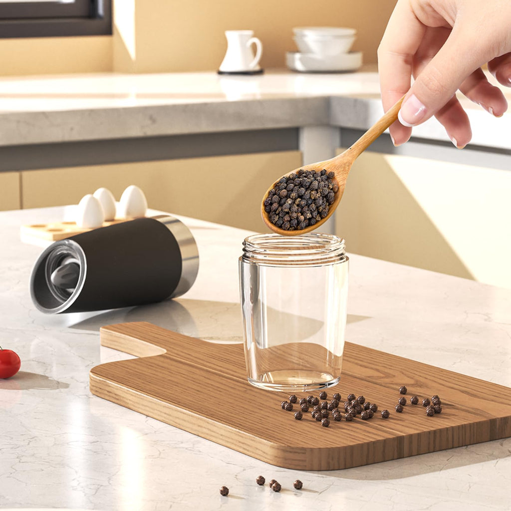 PEIPU Electric Pepper and Salt Grinder, Seasoning Mill，Adjustable Coarseness,with LED Light,One Hand Automatic Operation, Stainless Steel