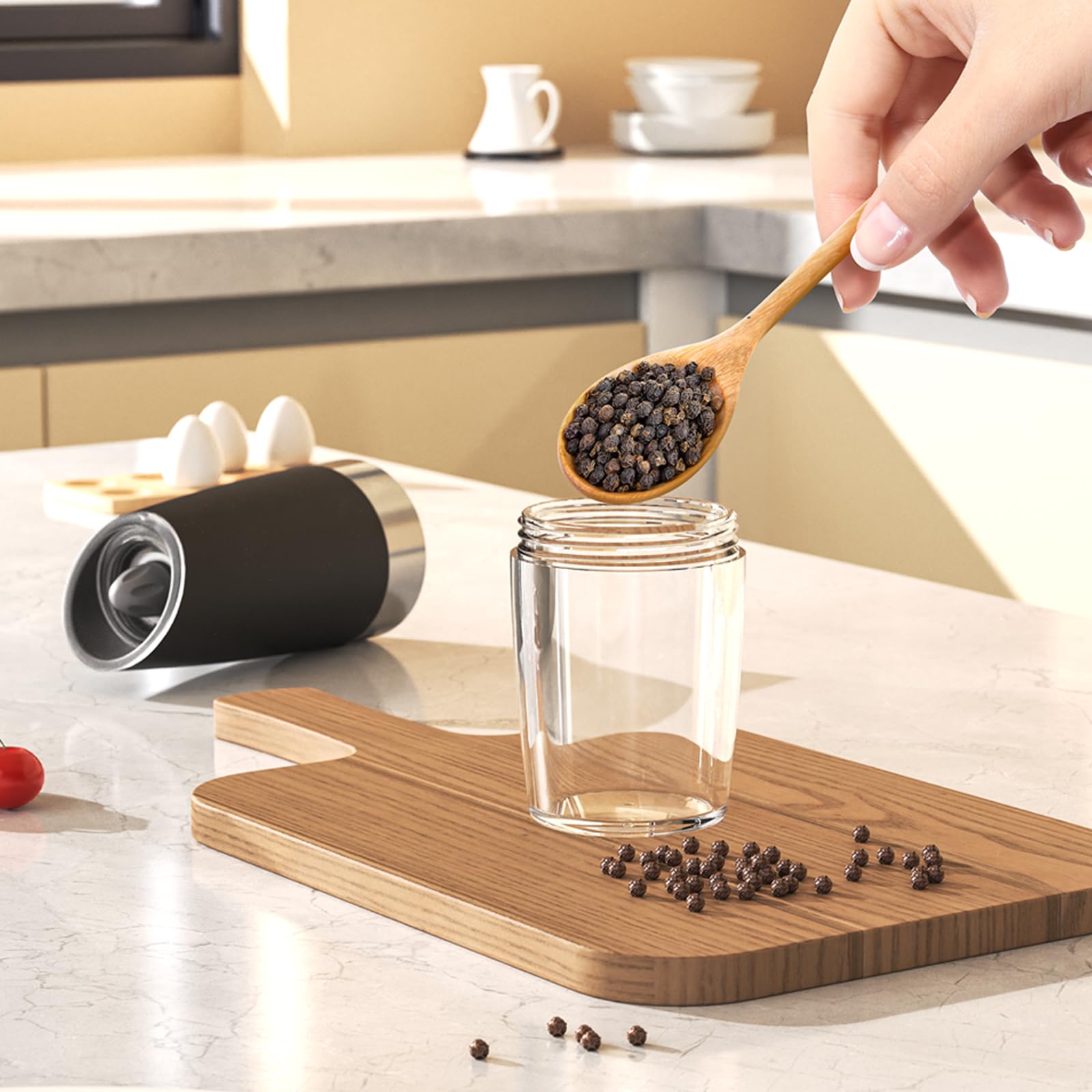 PEIPU Electric Pepper and Salt Grinder, Seasoning Mill，Adjustable Coarseness,with LED Light,One Hand Automatic Operation, Stainless Steel