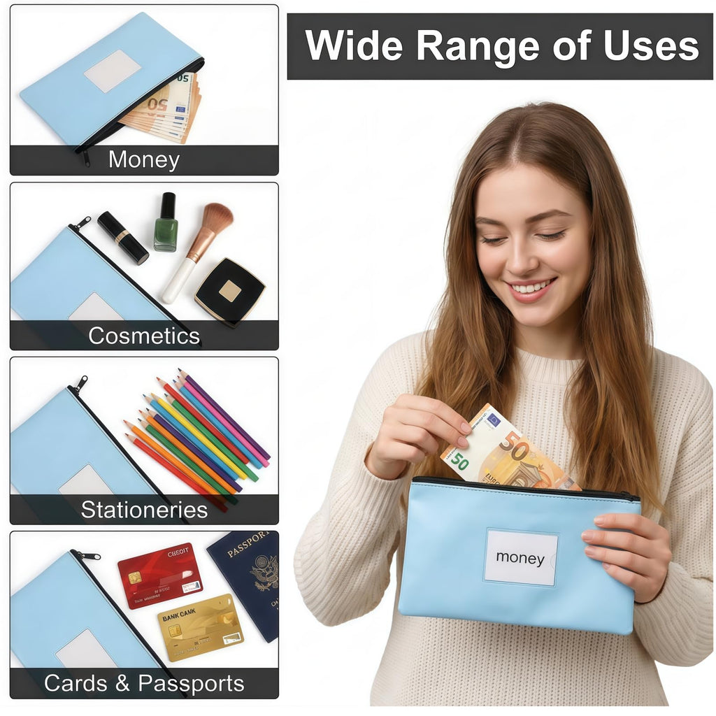 Cididu 10 Pack Money Bags with Zipper, Leather Bank Deposit Bags 11.2 x 6.3 Inch, 10 Colors Cash Wallet Pouches with Label for Coins, Invoice, Bills, Checks, Cosmetics, Toiletry, Stationery, Tools