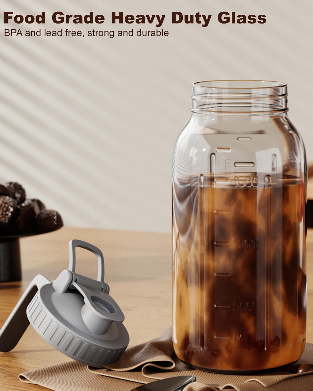 VA1KENE 64oz Cold Brew Coffee Maker with Stainless Steel Filter - Mason Jar Pitcher With Lid and Spout, No Leaks Iced Coffee Maker for Coffee, Ice Tea, Lemonade and Cold Brew