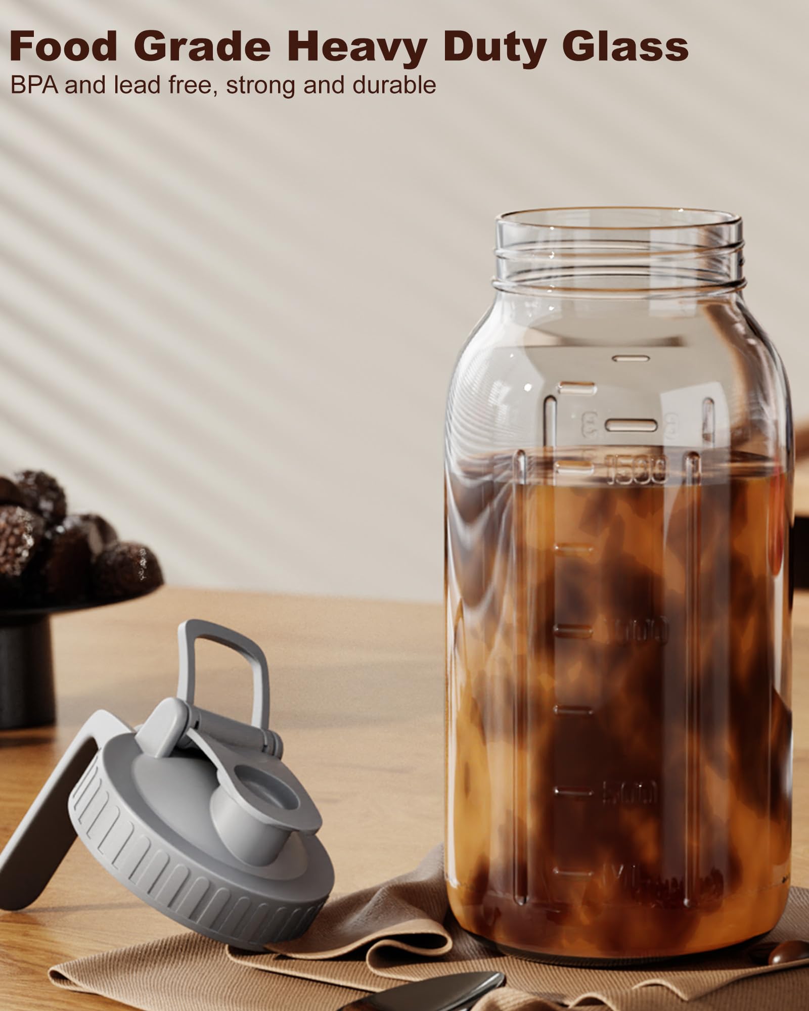 VA1KENE 64oz Cold Brew Coffee Maker with Stainless Steel Filter - Mason Jar Pitcher With Lid and Spout, No Leaks Iced Coffee Maker for Coffee, Ice Tea, Lemonade and Cold Brew