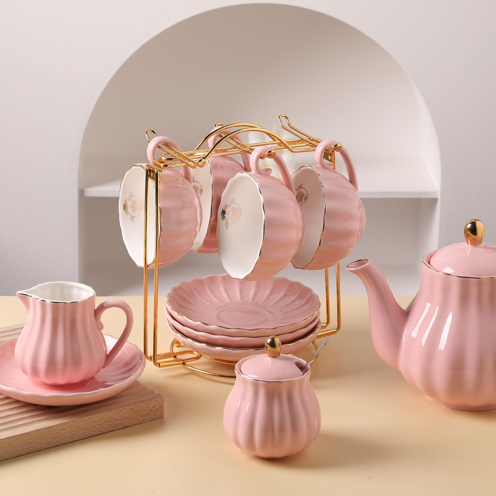 Sweejar Foldable Tea Cups Display Stand, Holds 6 Cups and 6 Saucers Stainless Steel Wire Rack Display Mug Holder Espresso Cups Holder