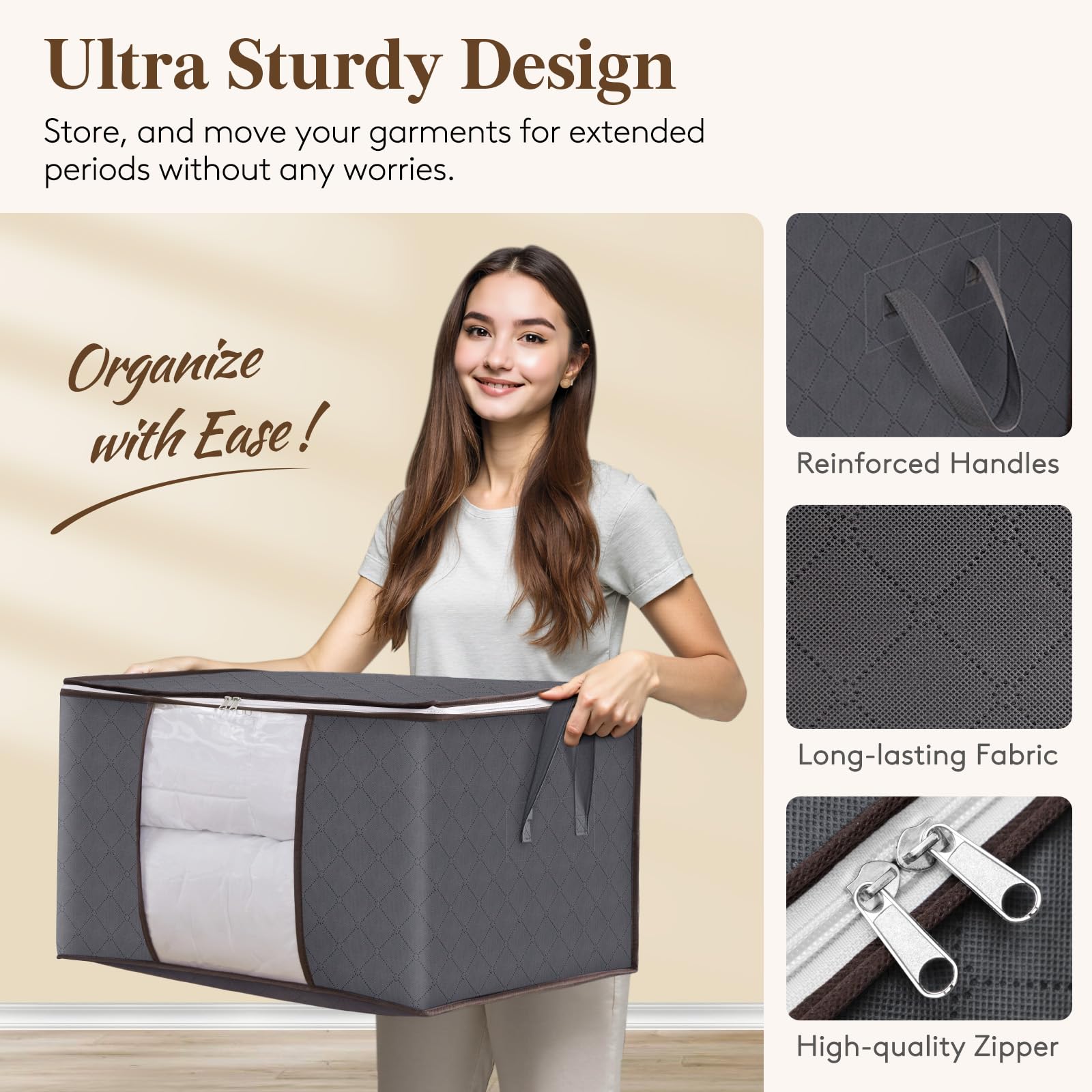 Lifewit 6 Pack Clothes Storage Bags, Foldable Fabric Closet Storage Containers and Organization, Underbed Lidded Storage Bins for Clothing, Blankets with Reinforced Handle, Sturdy Zipper, Clear Window