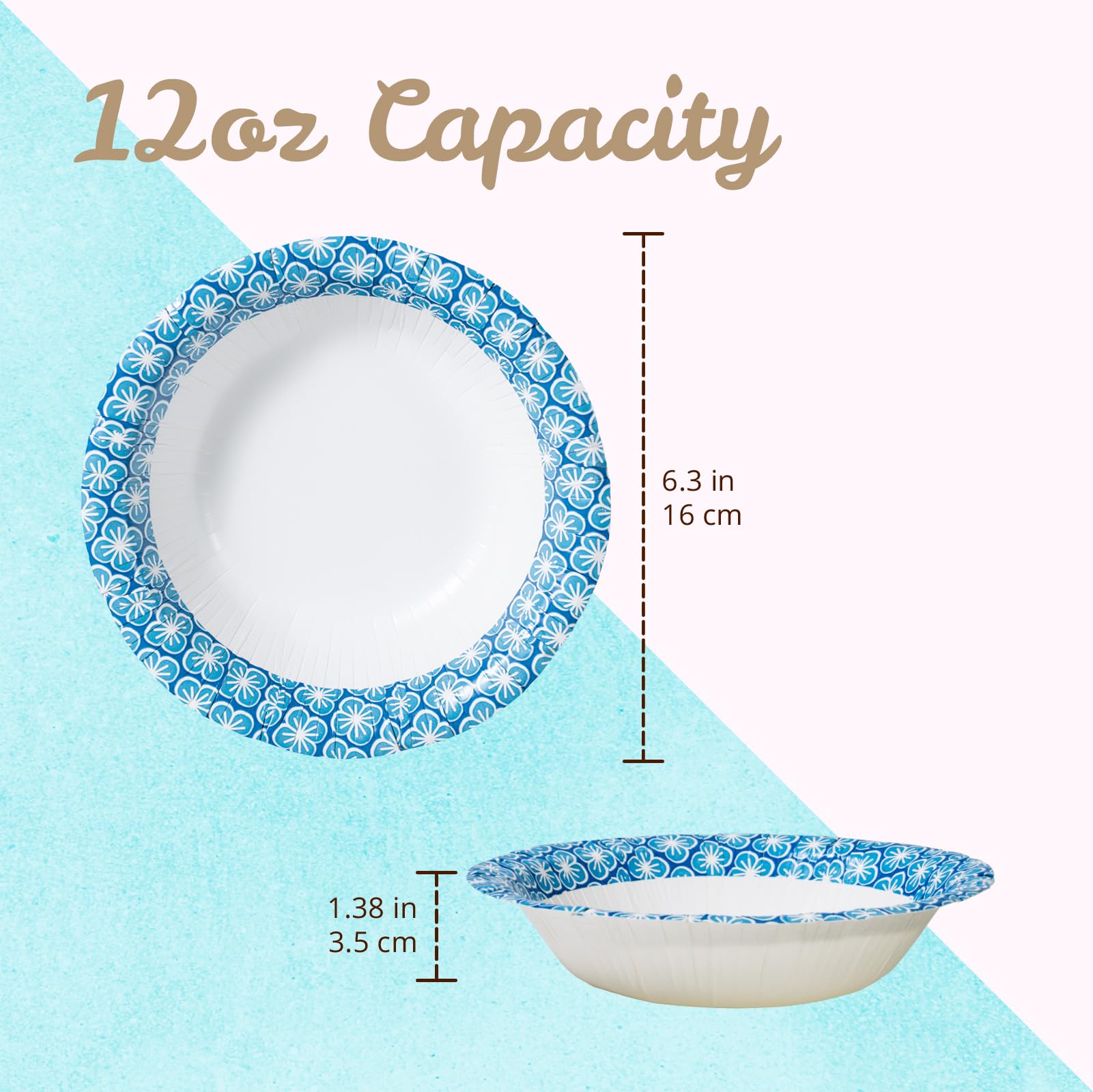 Paper Bowls, 355 ml, 150-Count, Microwave-Safe, Soak-Proof, Disposable Bowls with Plum Blossom Harmony Design, Great for Soup, Salad, Snacks, and Meals