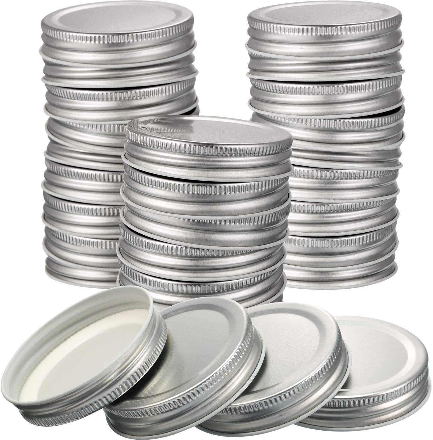 30 Packs Mason Jar Lids Regular Mouth Leak Proof Secure Mason Storage Solid Caps (Silver)