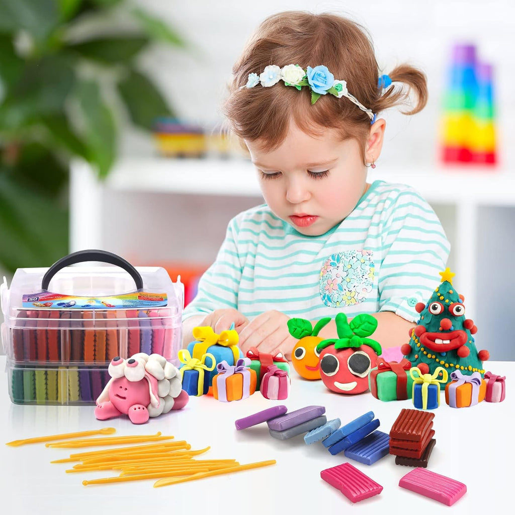 CiaraQ Polymer Clay-Oven Baked Modeling Clay with Sculpting Tools, 50 Colors, 2.8 lbs