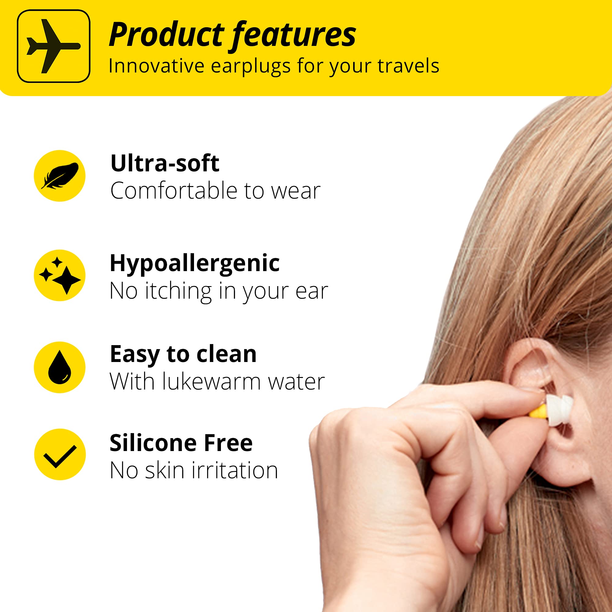 Alpine FlyFit - Earplugs for Pressure Relief & Preventing Ear Pain While Flying - Airplane Travel Essentials - Comfortable Reusable Hypoallergenic Earplugs With Ultra Soft Filter