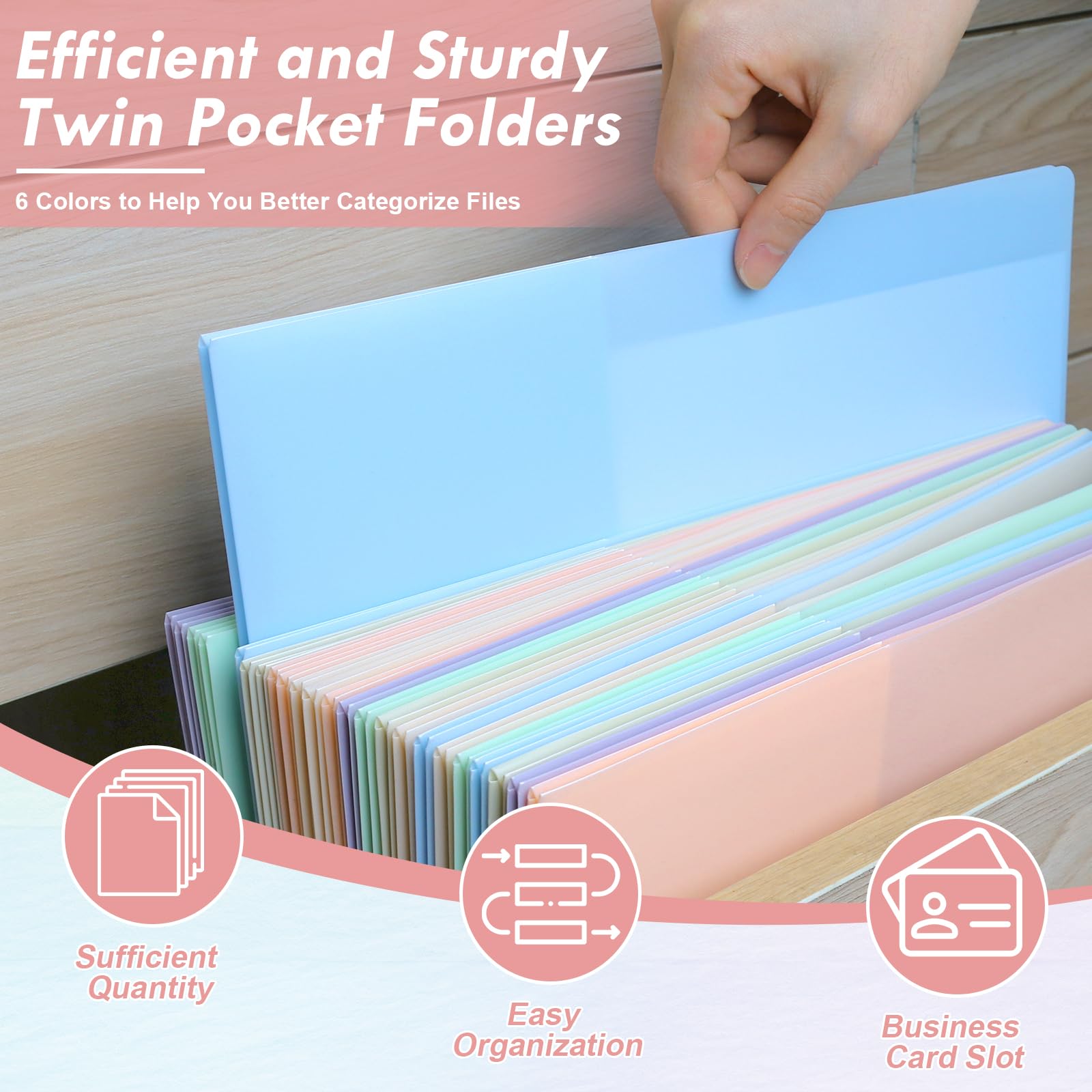 12 Pack Plastic Two Pocket Folders Heavy Duty Letter Size File Folders Assorted Colors Folders with Clear Front Pocket Twin Pocket Folder Bulk Business Card Holder Folder for Office School Home