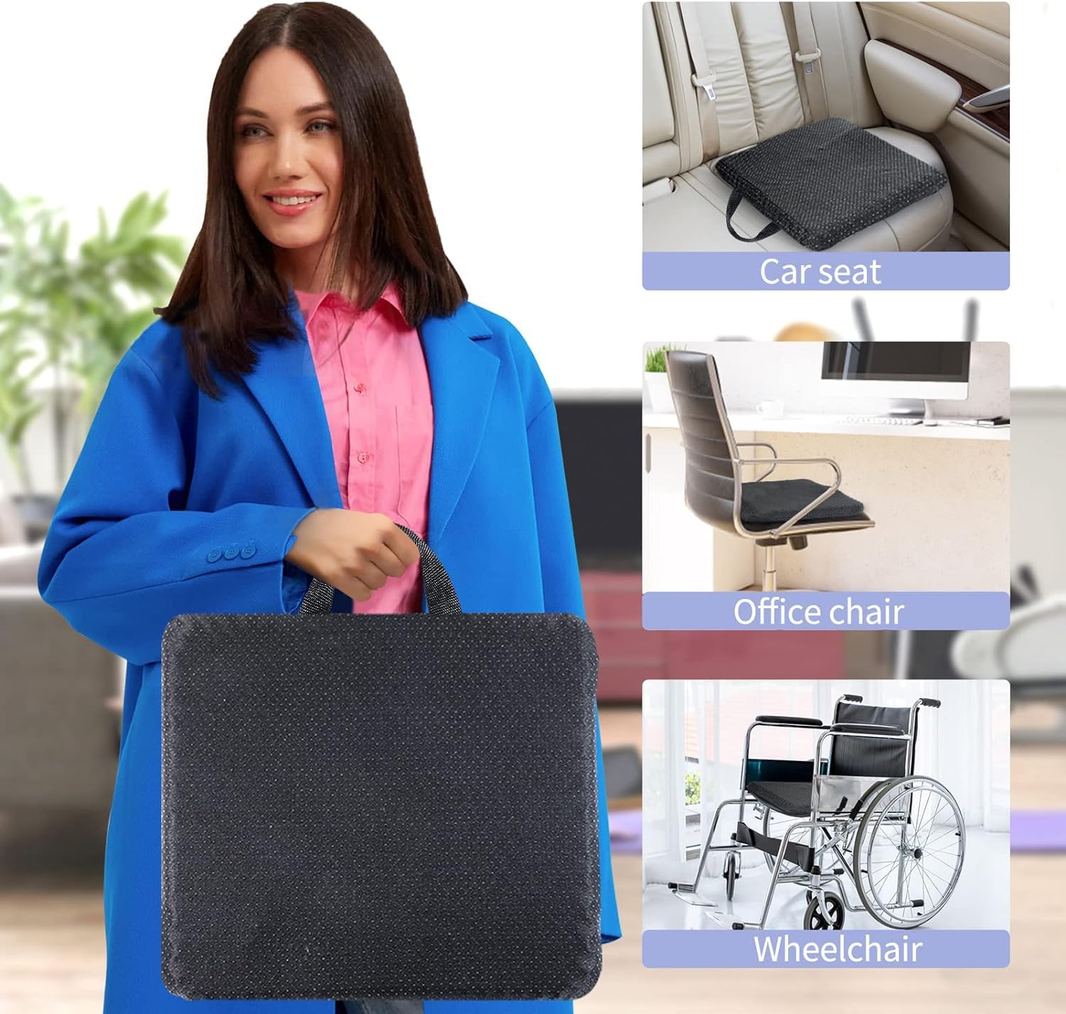 Gel Seat Cushion -for Long Sitting, Double Layer Breathable Honeycomb Chair Cushion with Non-Slip Cover for Ergonomic Support Pressure Cushion, for Office Chair, Cars, Long Trips，Durable,Portable