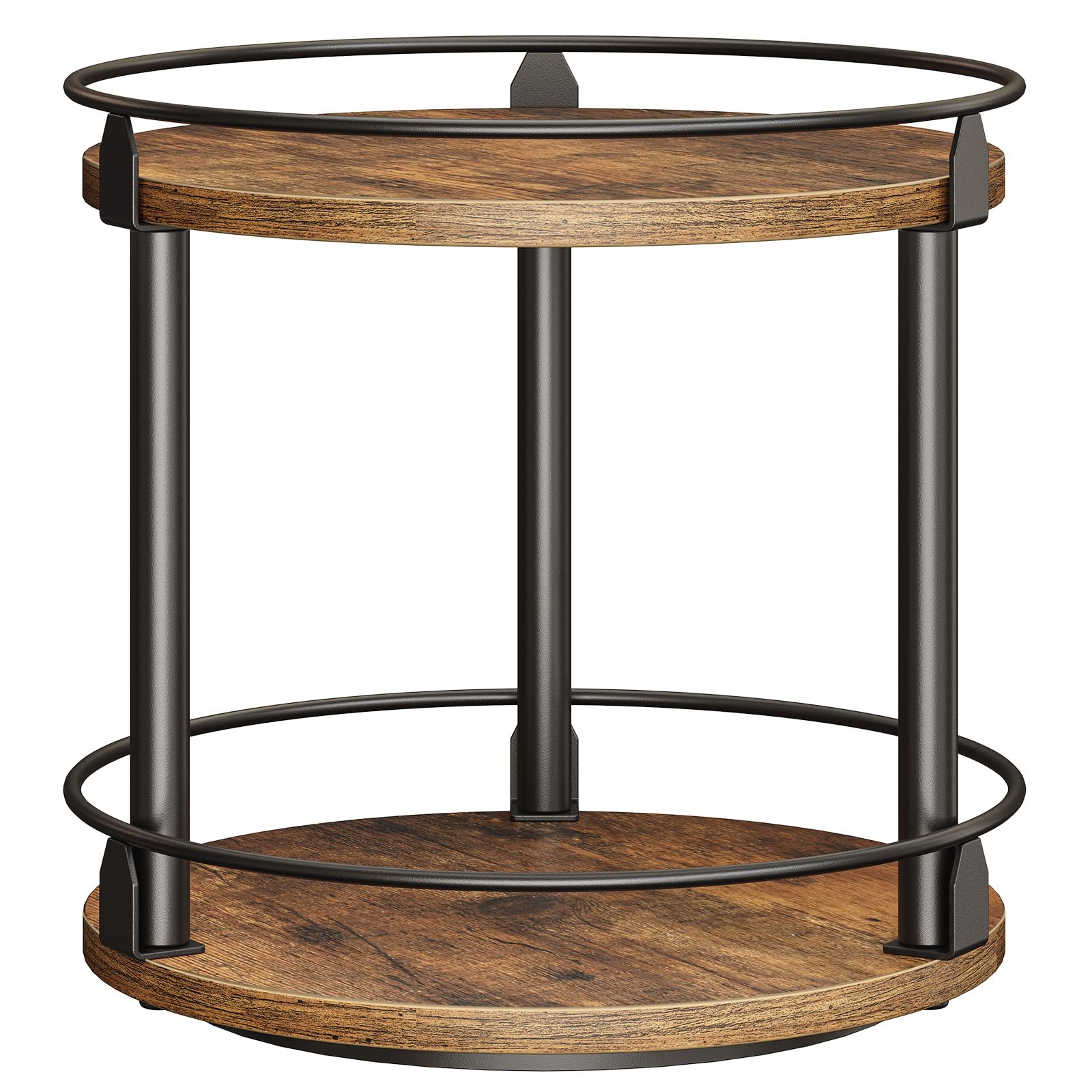 YATINEY Spice Rack, Rotating Spice Organizer for Cupboard, 2 Tier Lazy Susan Turntable, Industrial Countertop Organizer, for Kitchen and Cabinet, Compact and Versatile, Rustic Brown and Black SR22BR