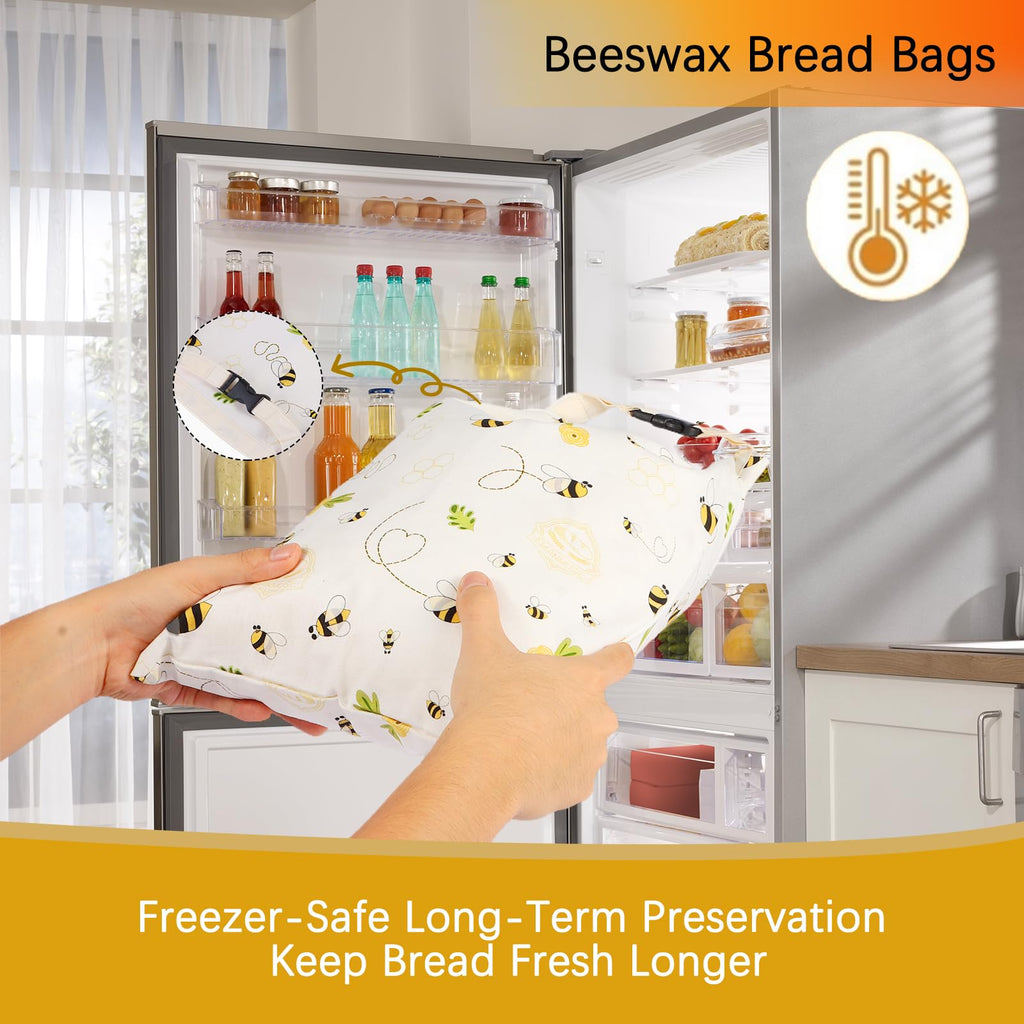 Removable Beeswax Bread Bags for Sourdough & Homemade Bread - Detachable Liner for Easy Cleaning & Drying | 2 Pack XL Reusable | Eco Cotton/Linen Storage