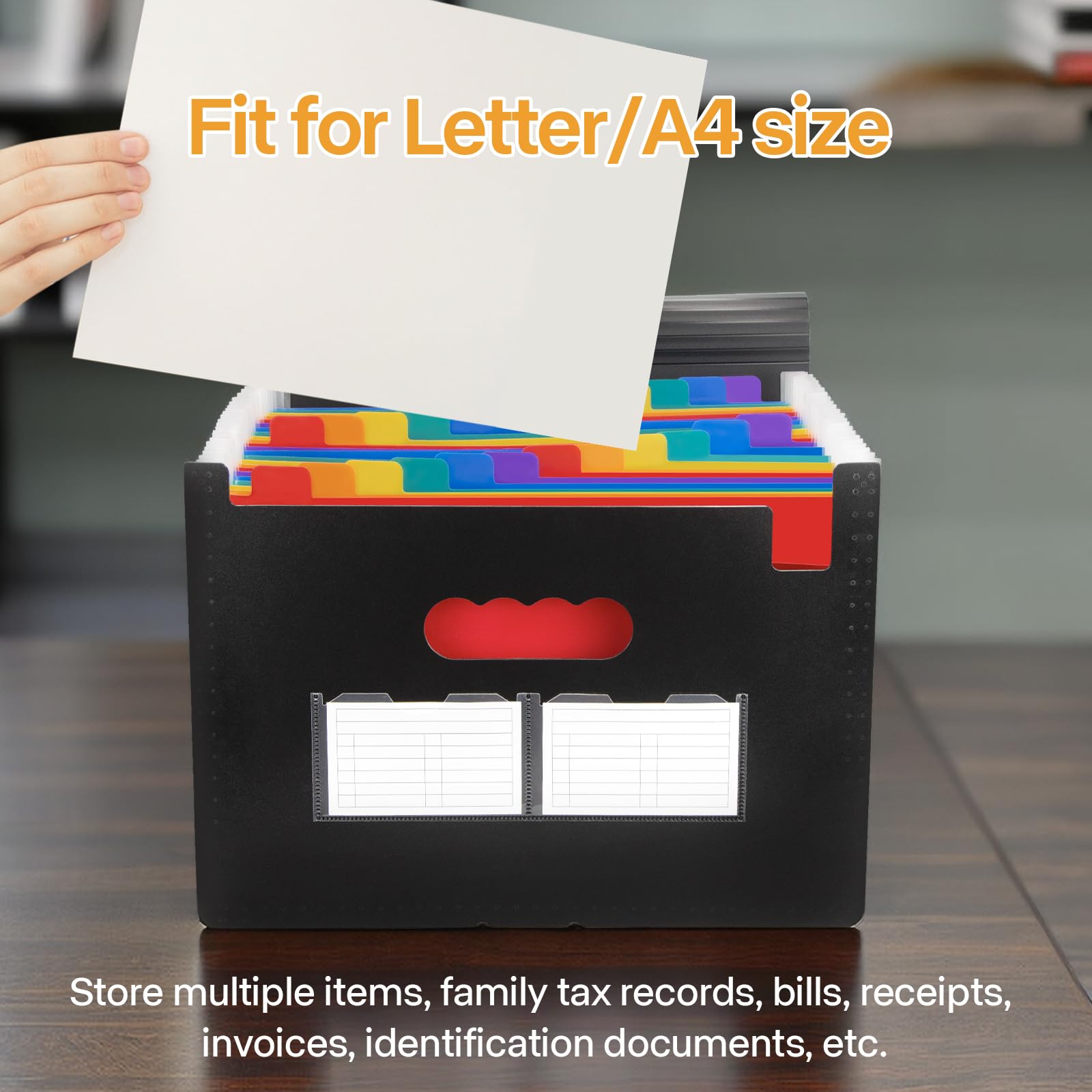 25 Pockets Expanding File Folders, Expandable Accordian File Organizer with Colored A-Z Tabs, Desktop Accordion Folders Letter A4 Paper Document Storage Organizer for School Home Office
